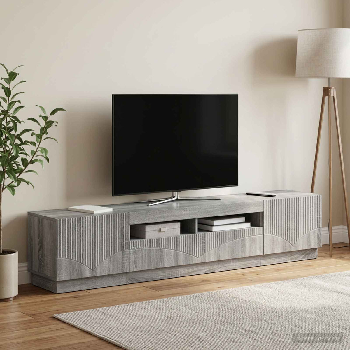 Meuble TV LED HOORN 3 pc Sonoma gris Bois d'ingénierie