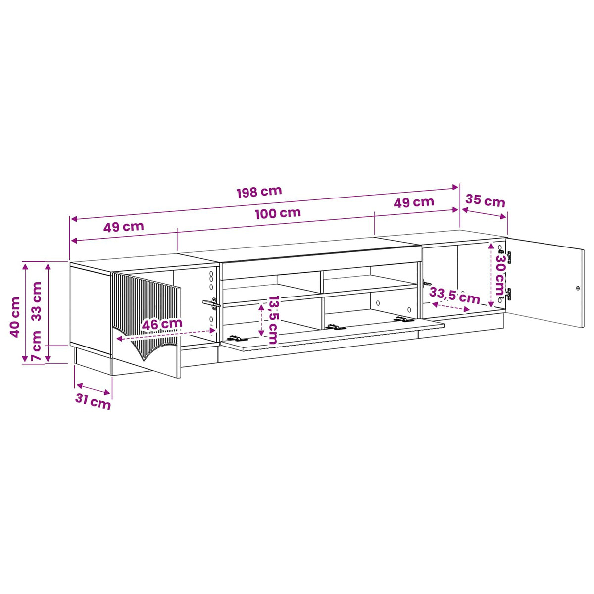 Meuble TV LED HOORN 3 pc Sonoma gris Bois d'ingénierie