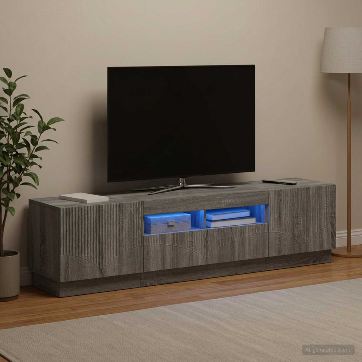 Meuble TV LED HOORN 3 pc Sonoma gris Bois d'ingénierie