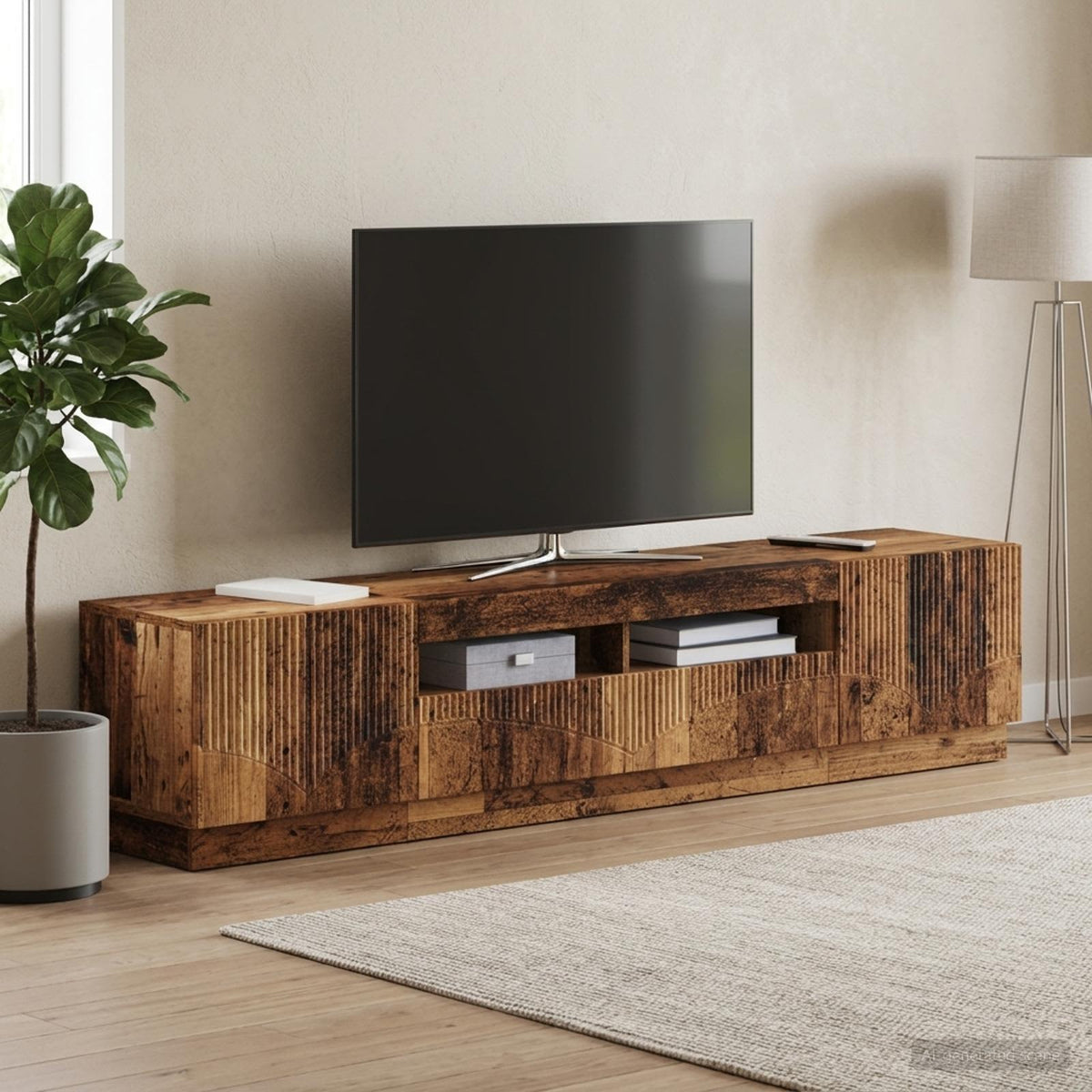 Meuble TV LED HOORN 3 pc Bois ancien Bois d'ingénierie