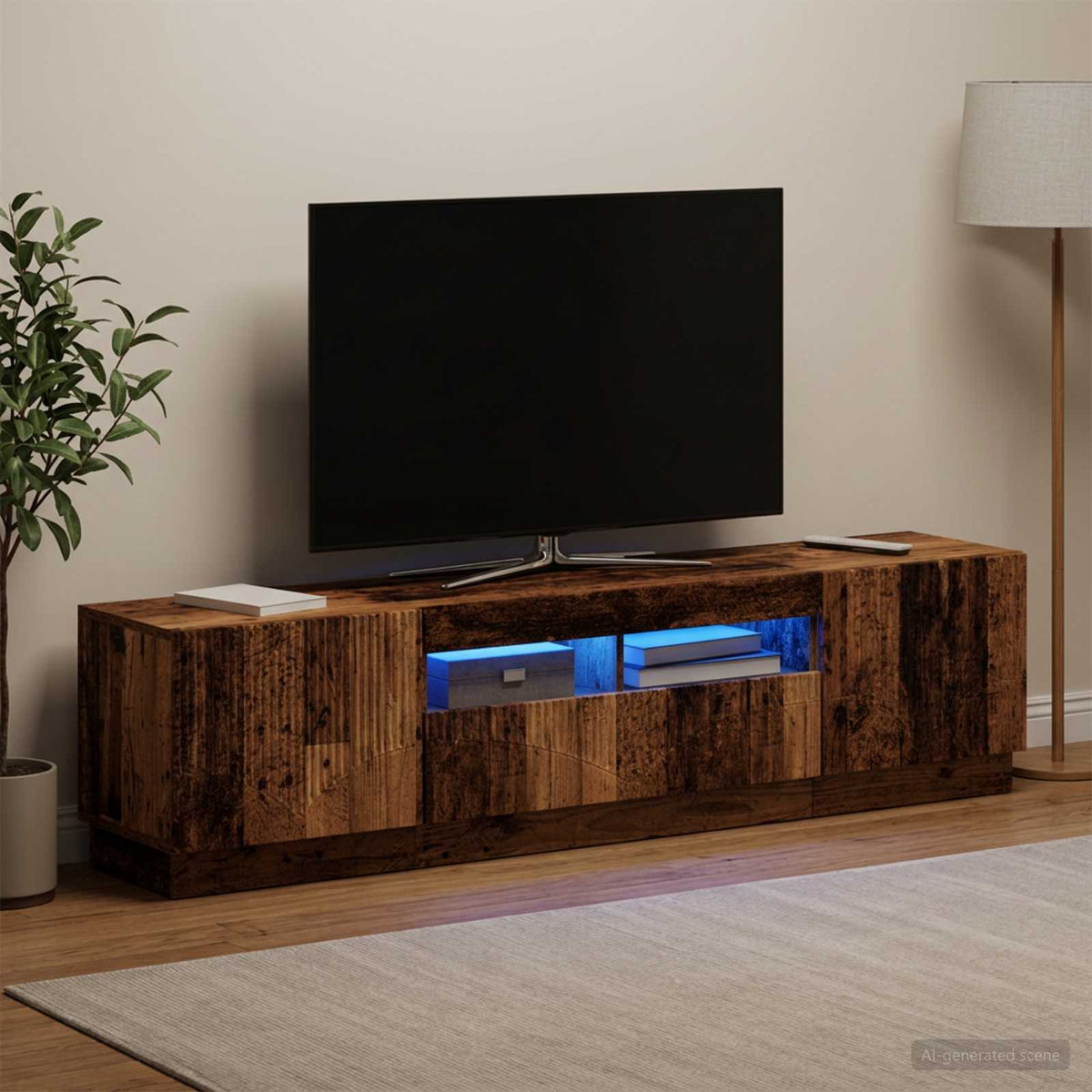 Meuble TV LED HOORN 3 pc Bois ancien Bois d'ingénierie