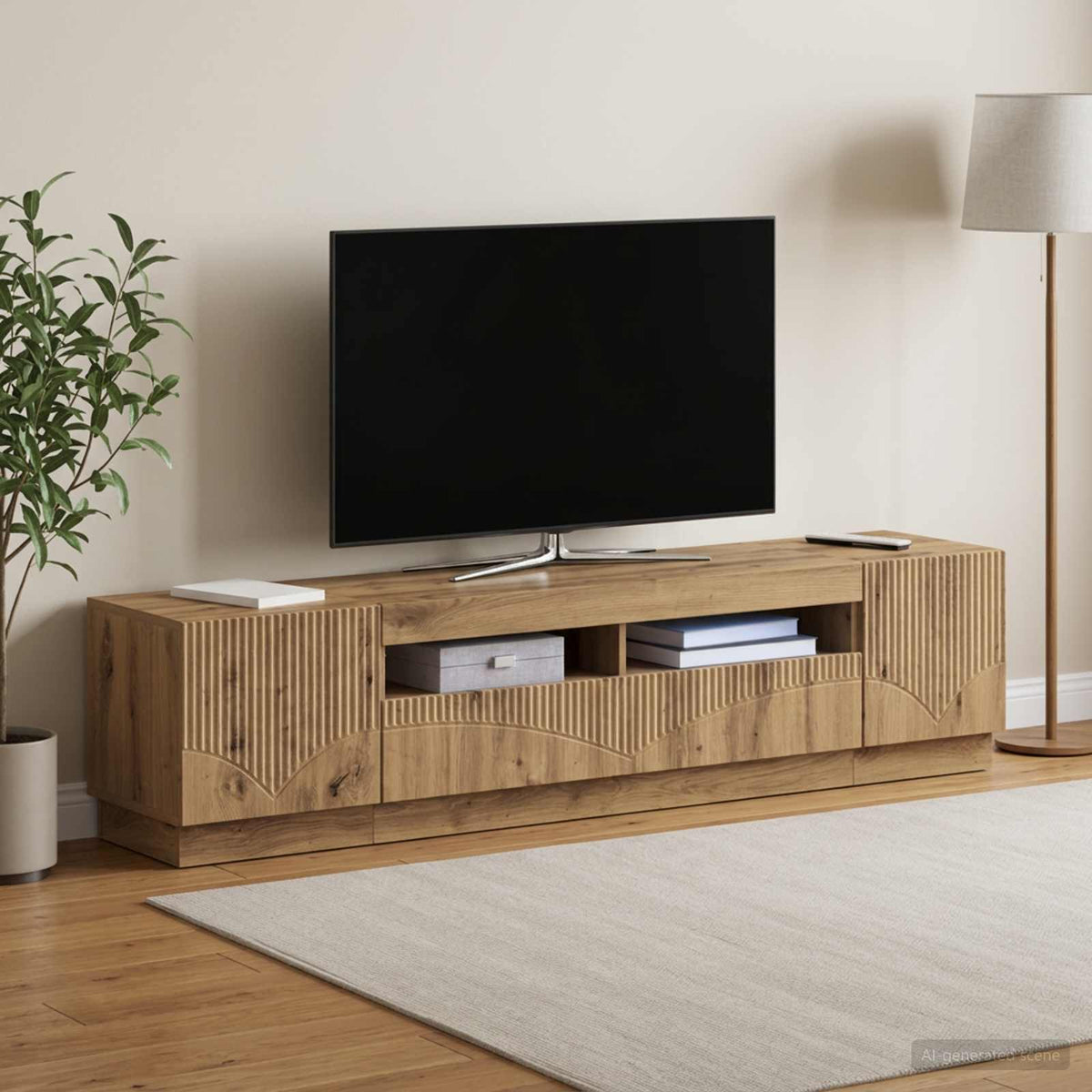 Meuble TV LED HOORN 3 pc Chêne artisanal Bois d'ingénierie