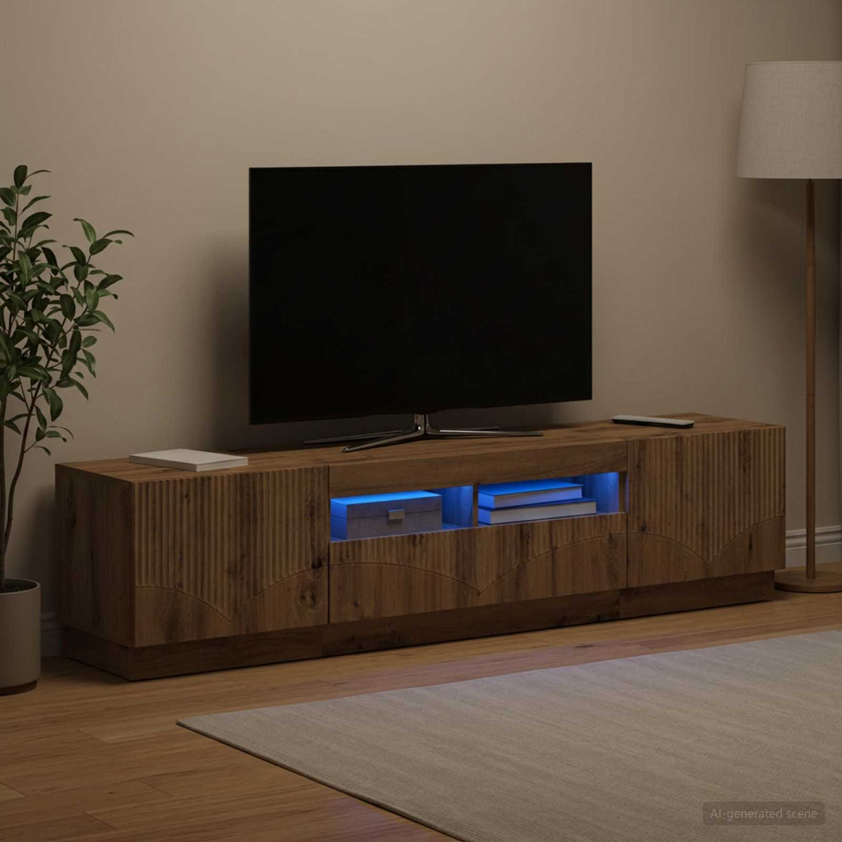Meuble TV LED HOORN 3 pc Chêne artisanal Bois d'ingénierie