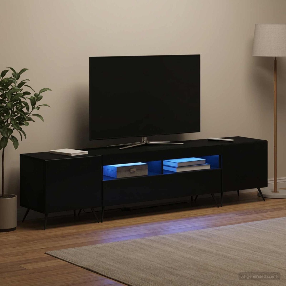 Meuble TV LED BREDA 3 pc Noir Bois d'ingénierie