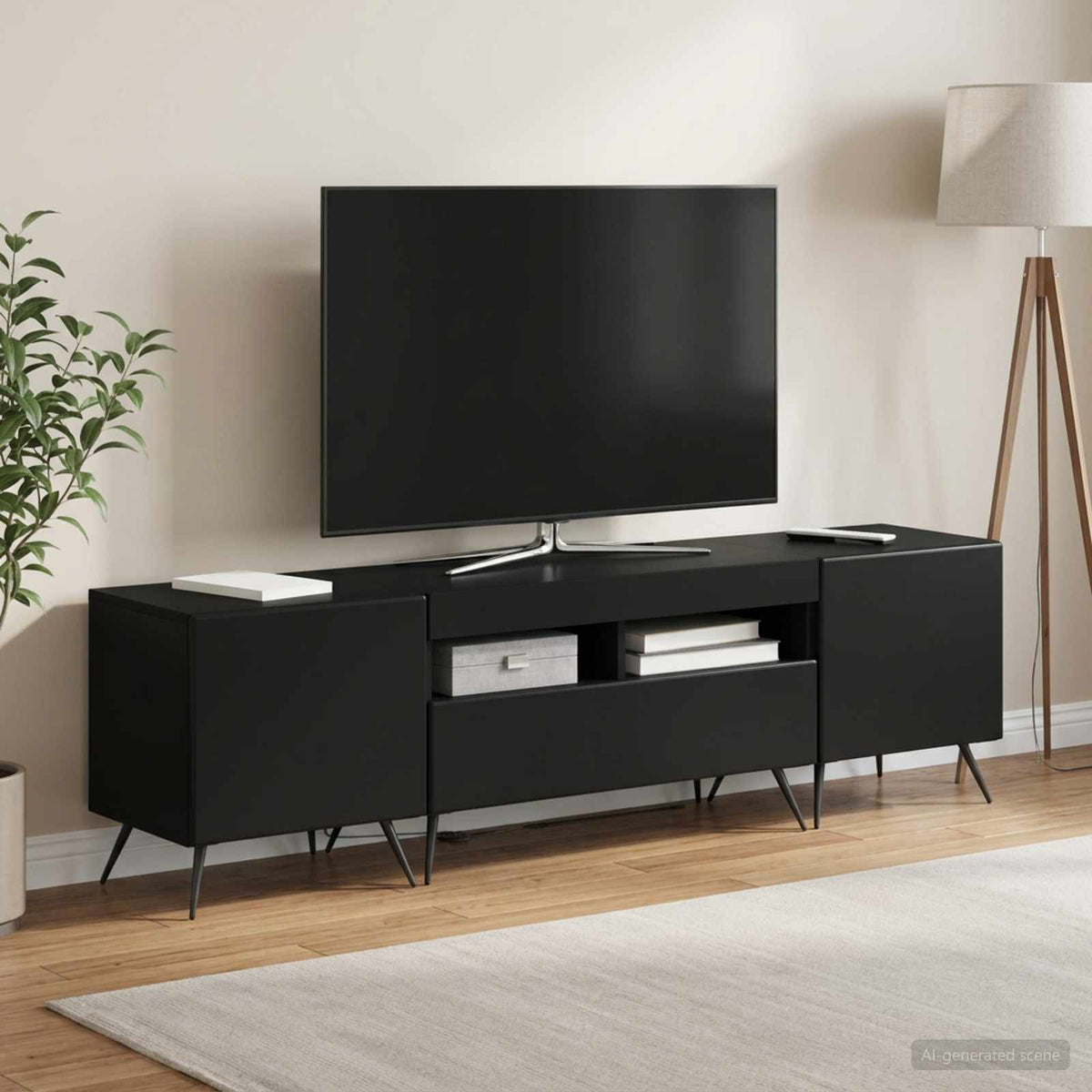 Meuble TV LED BREDA 3 pc Noir Bois d'ingénierie