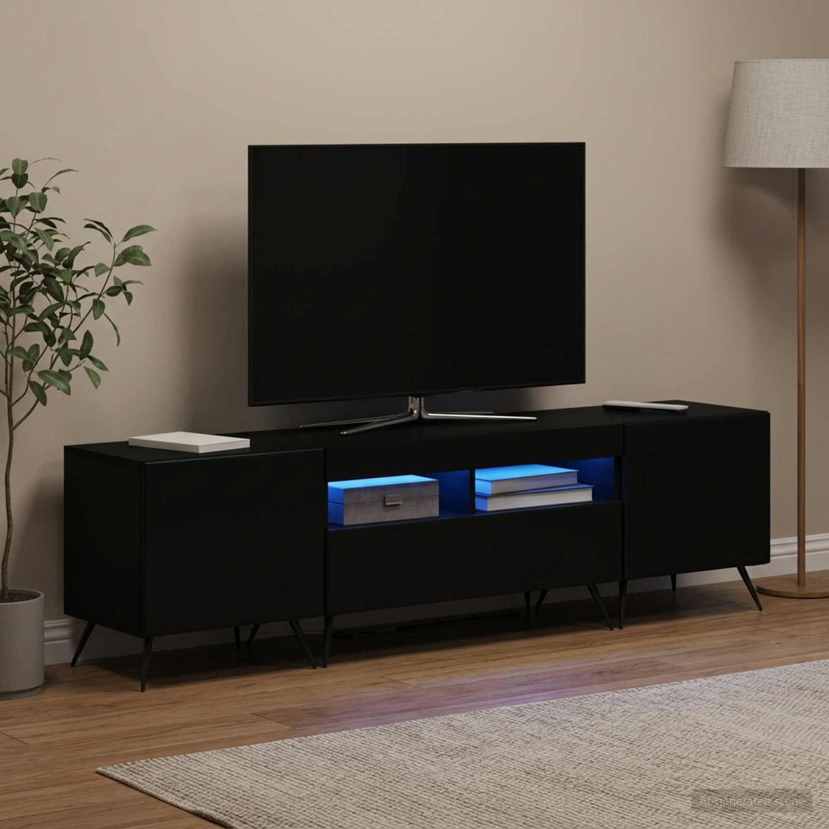 Meuble TV LED BREDA 3 pc Noir Bois d'ingénierie
