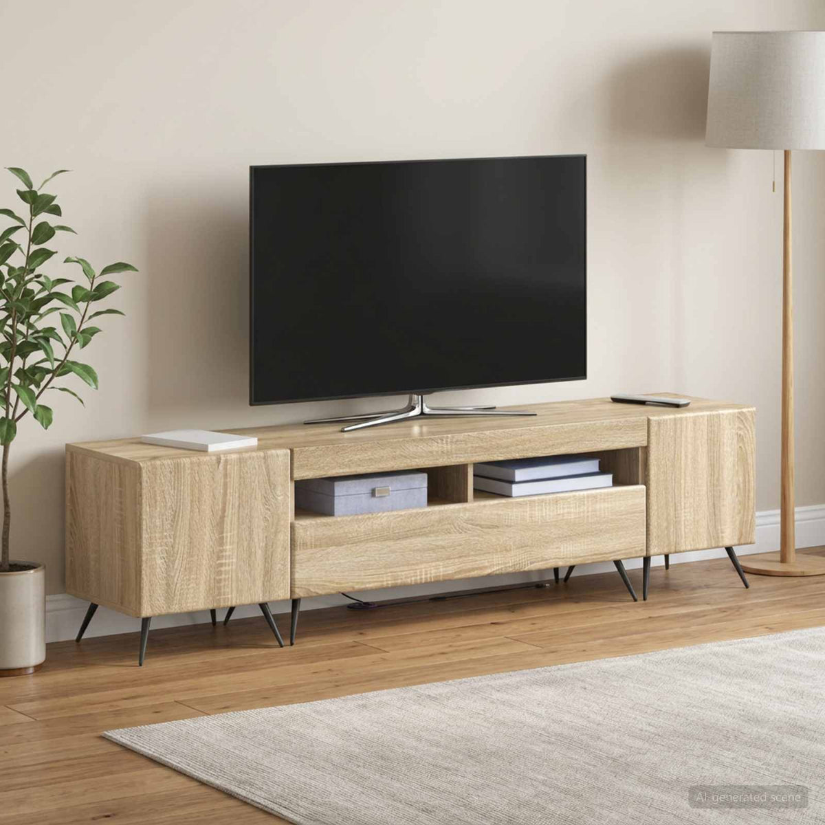 Meuble TV LED BREDA 3 pc Chêne Sonoma Bois d'ingénierie