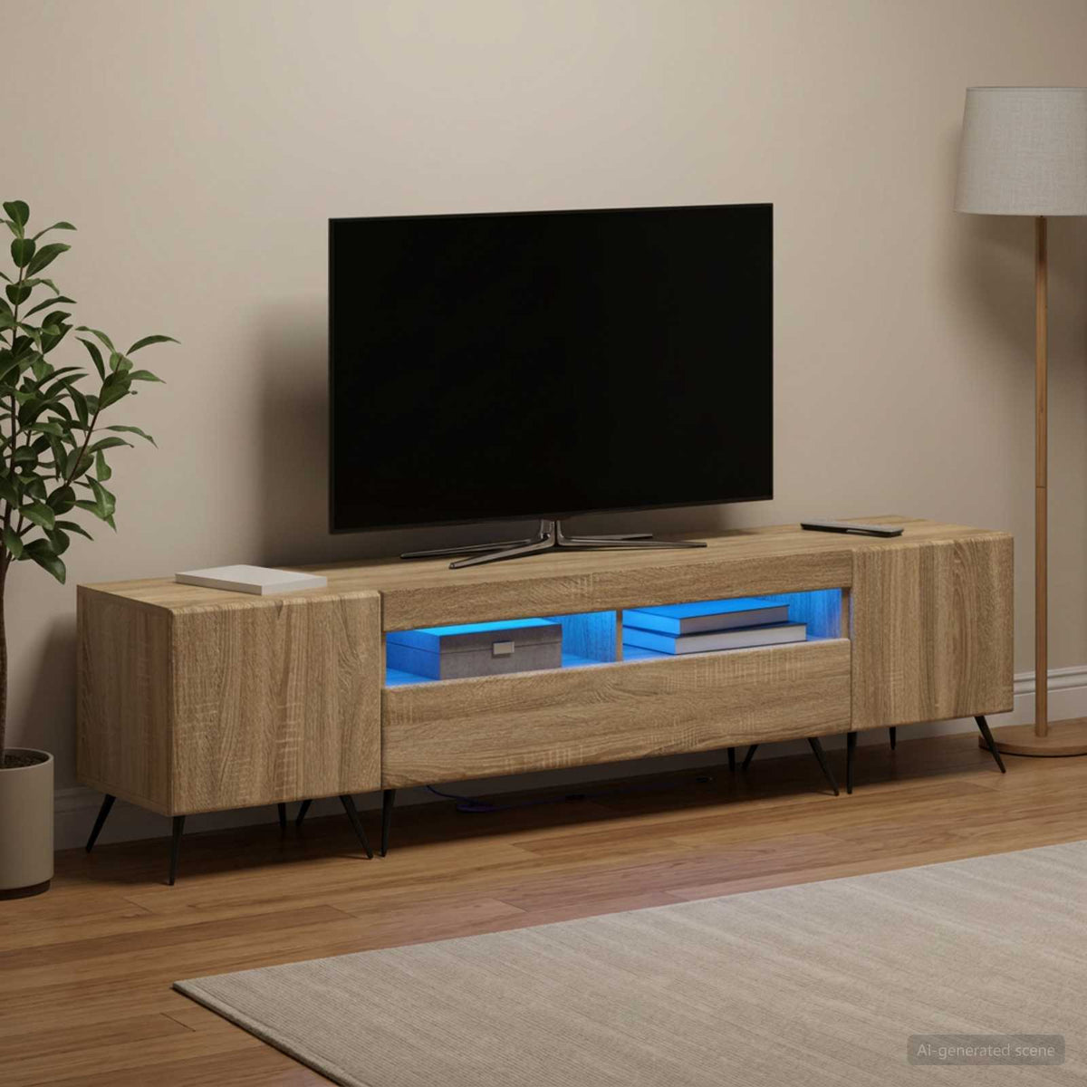 Meuble TV LED BREDA 3 pc Chêne Sonoma Bois d'ingénierie