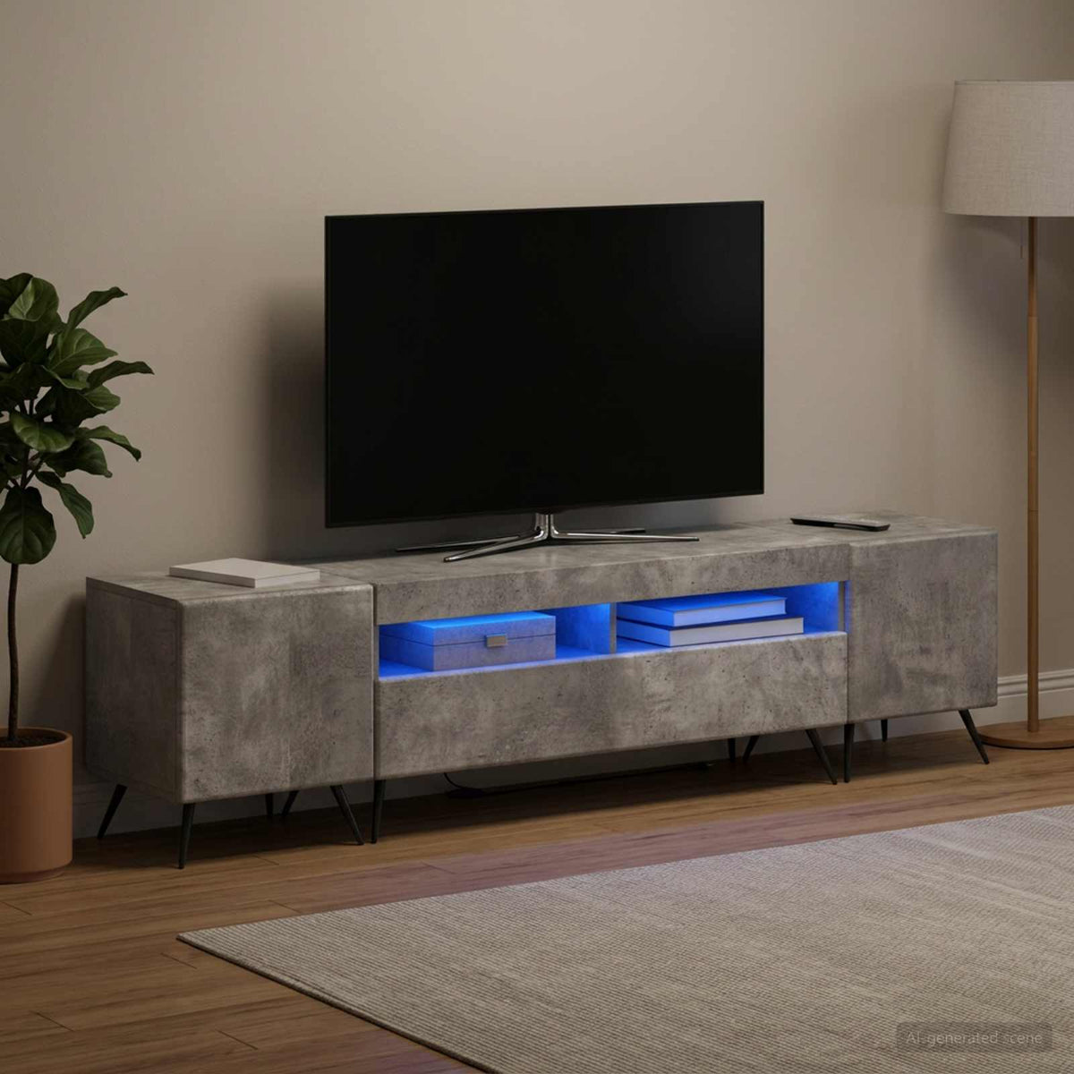 Meuble TV LED BREDA 3 pc Gris béton Bois d'ingénierie