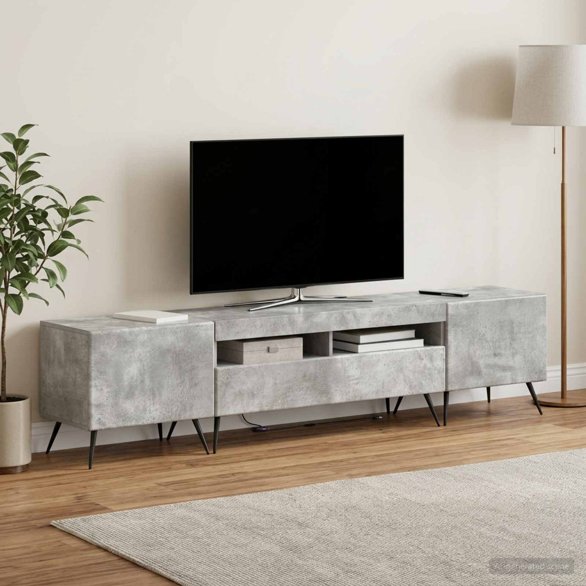 Meuble TV LED BREDA 3 pc Gris béton Bois d'ingénierie