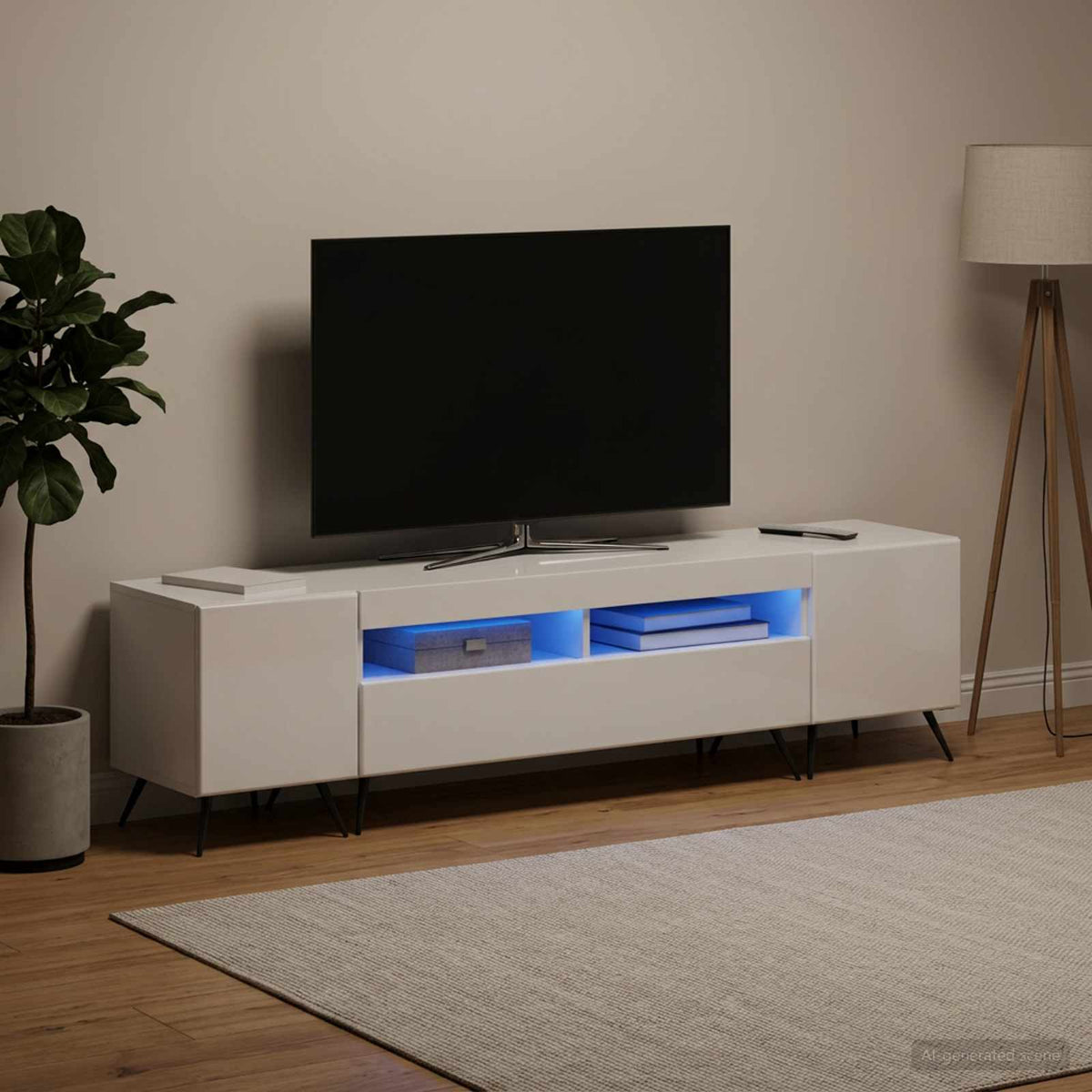 Meuble TV LED BREDA 3 pc Blanc brillant Bois d'ingénierie