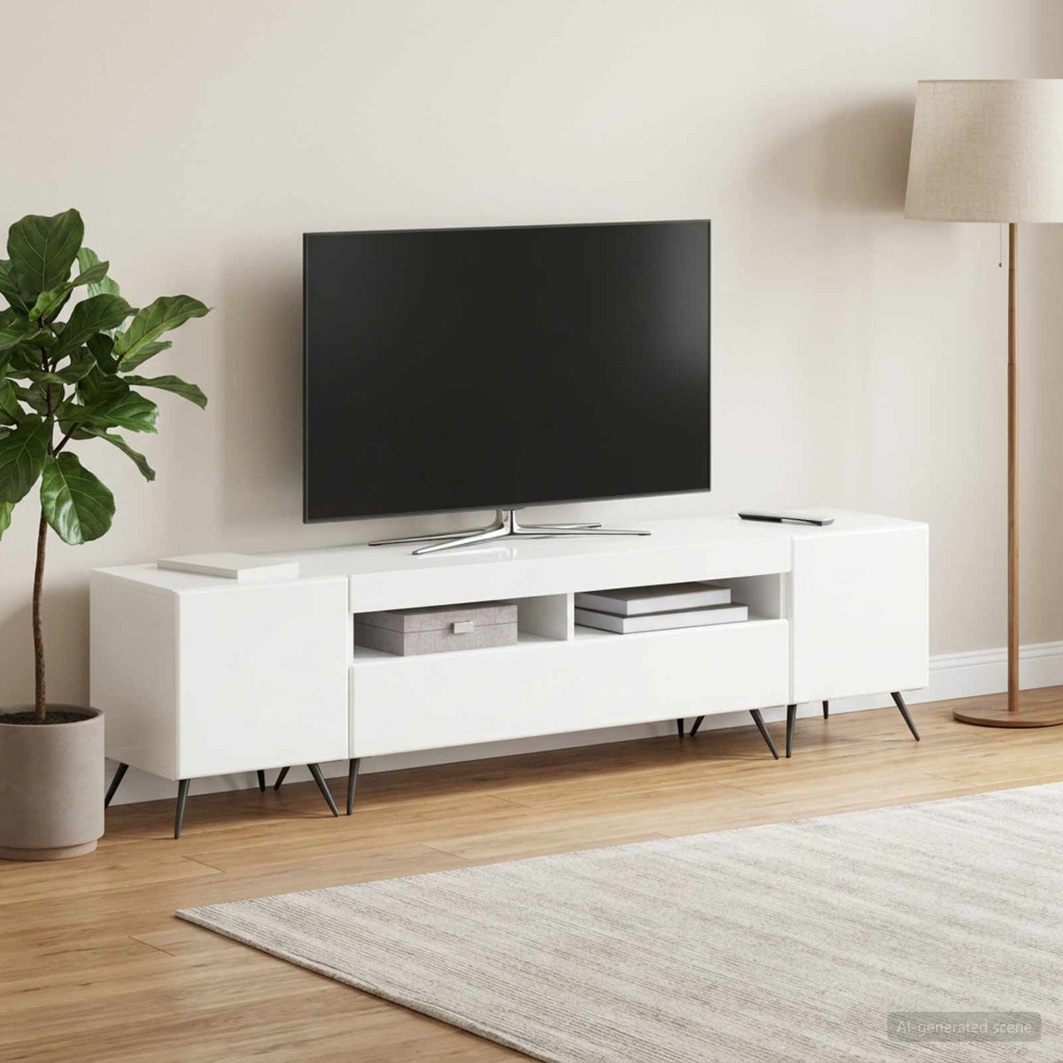 Meuble TV LED BREDA 3 pc Blanc brillant Bois d'ingénierie