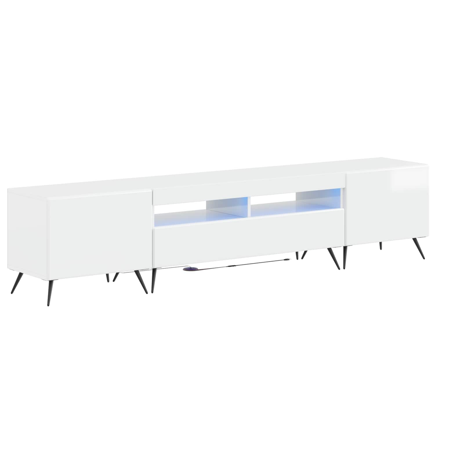 Meuble TV LED 5 pièces Blanc brillant Bois d'ingénierie