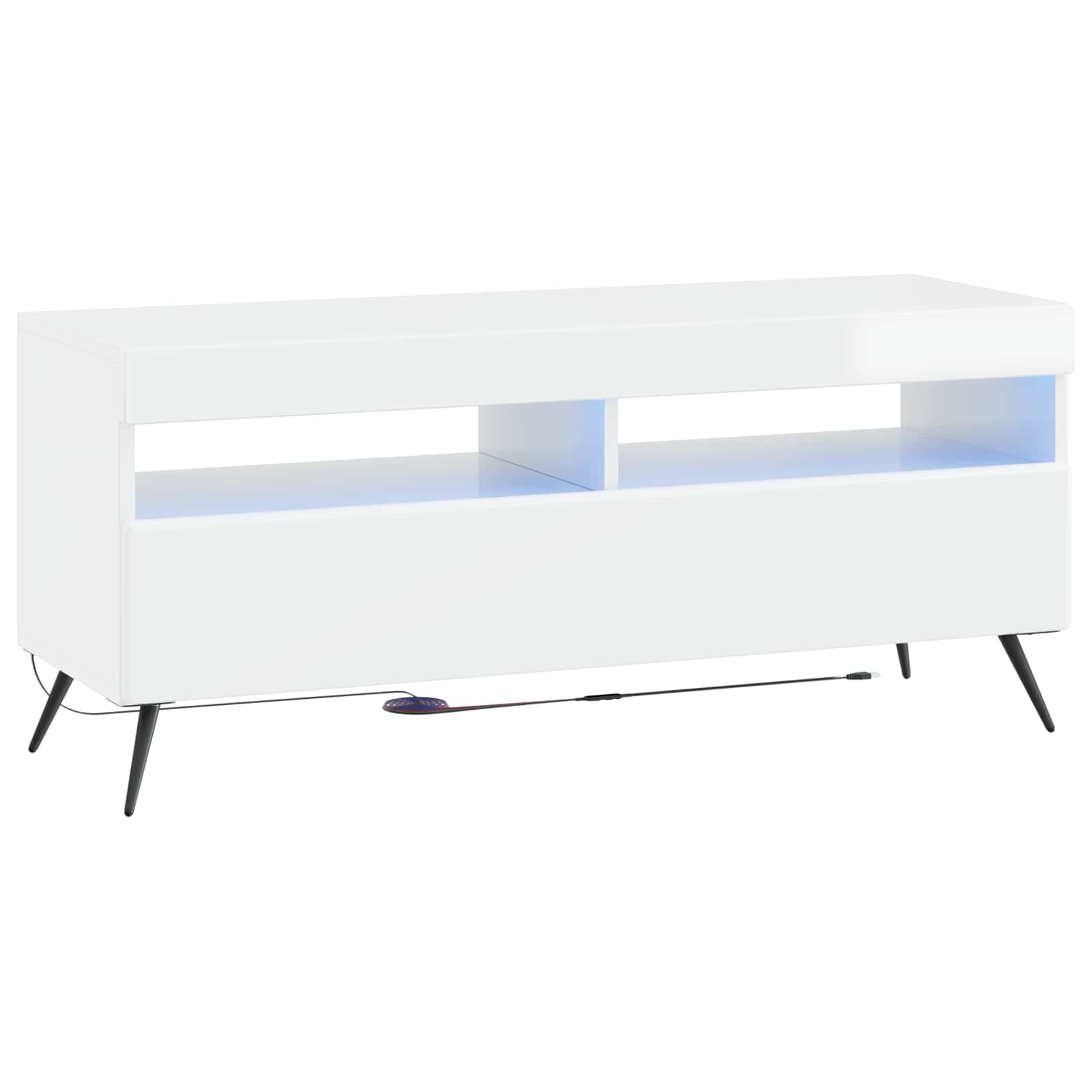 Meuble TV LED 5 pièces Blanc brillant Bois d'ingénierie