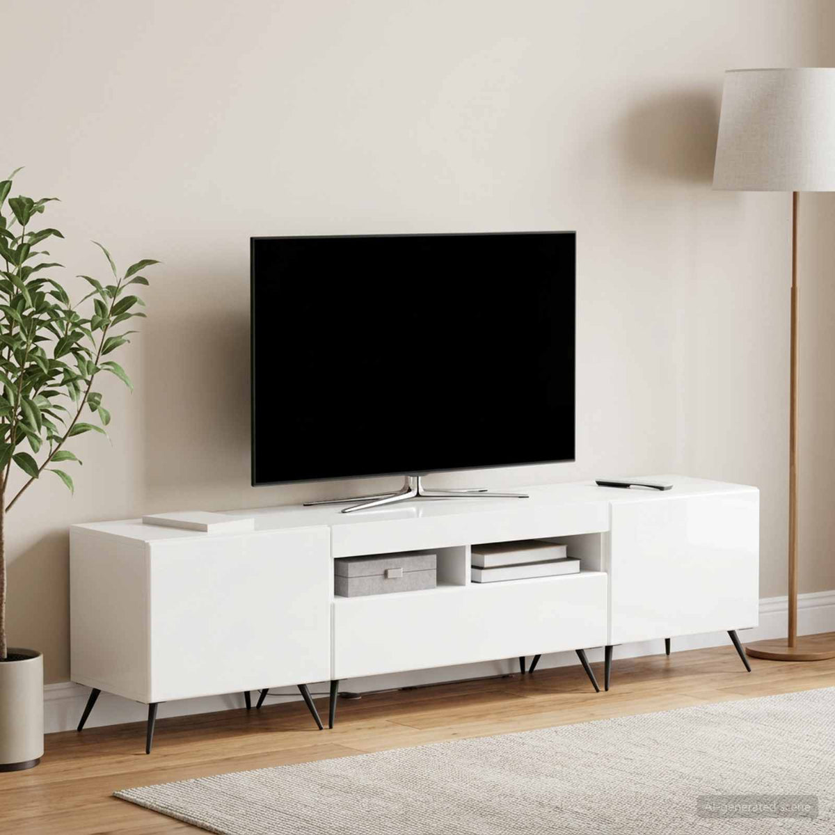Meuble TV LED BREDA 3 pc Blanc brillant Bois d'ingénierie