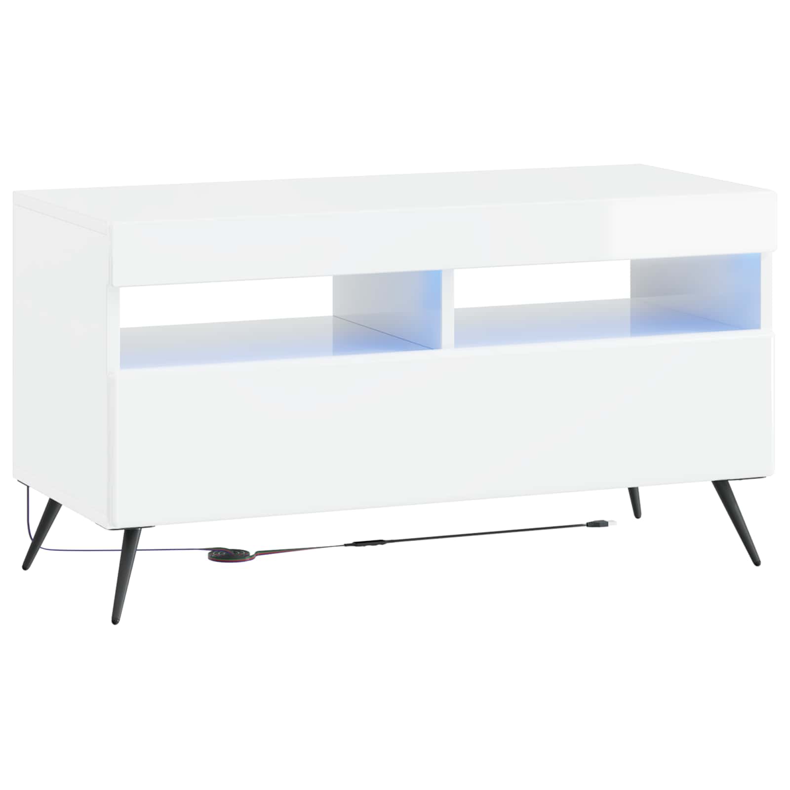 Meuble TV LED 5 pièces Blanc brillant Bois d'ingénierie