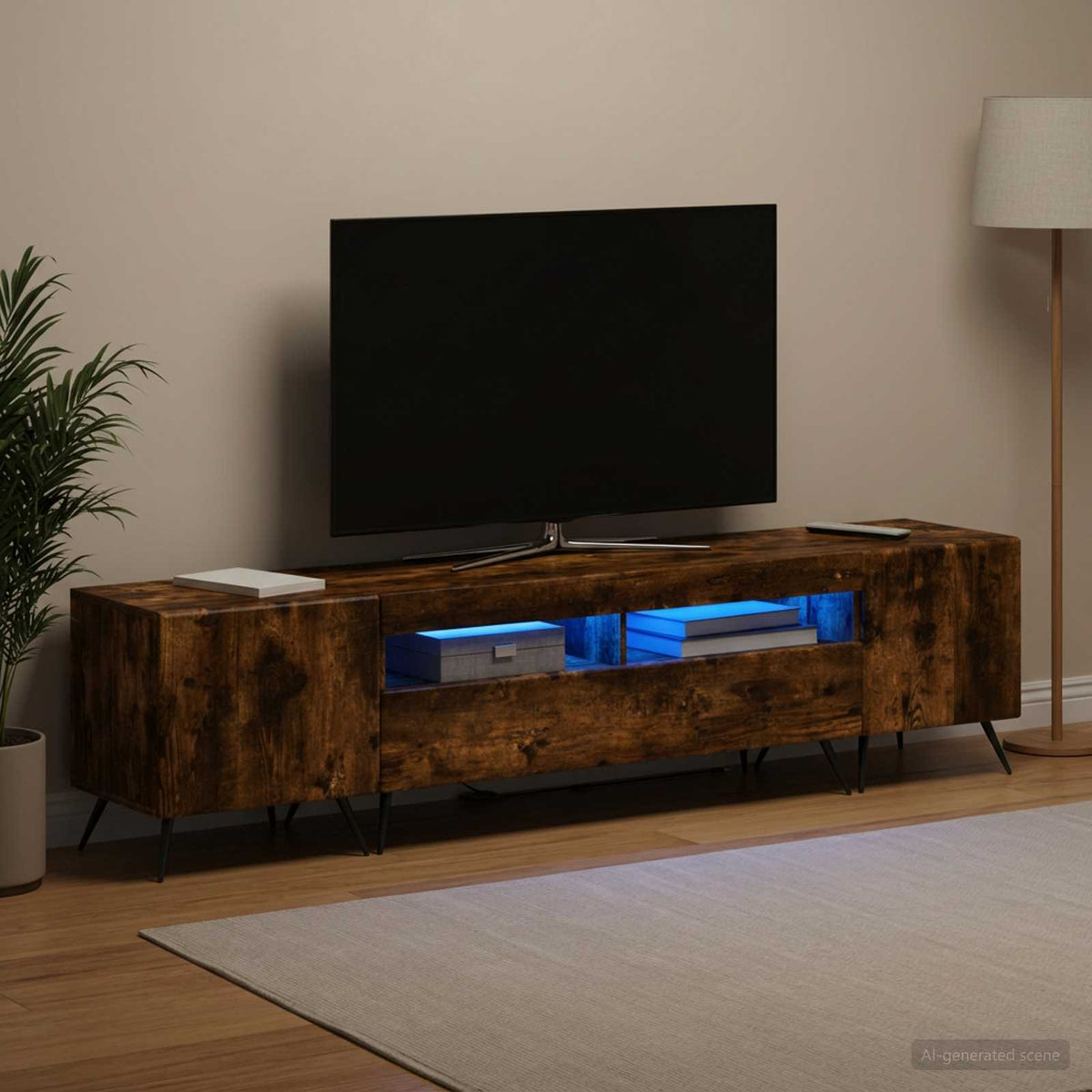 Meuble TV LED BREDA 3 pc Chêne fumé Bois d'ingénierie