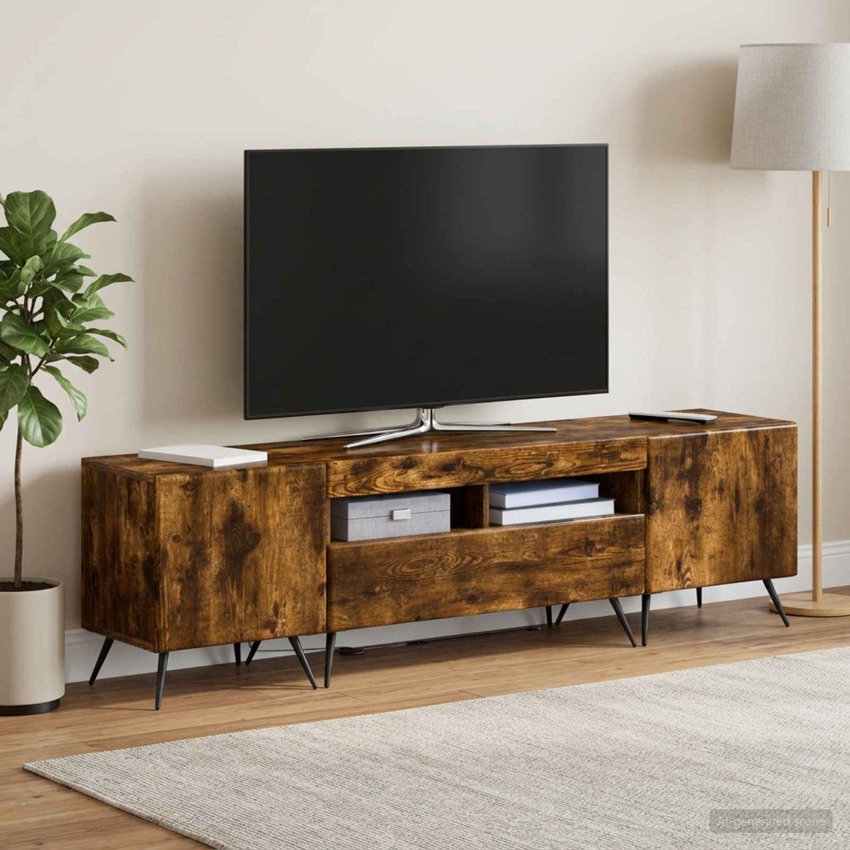 Meuble TV LED BREDA 3 pc Chêne fumé Bois d'ingénierie