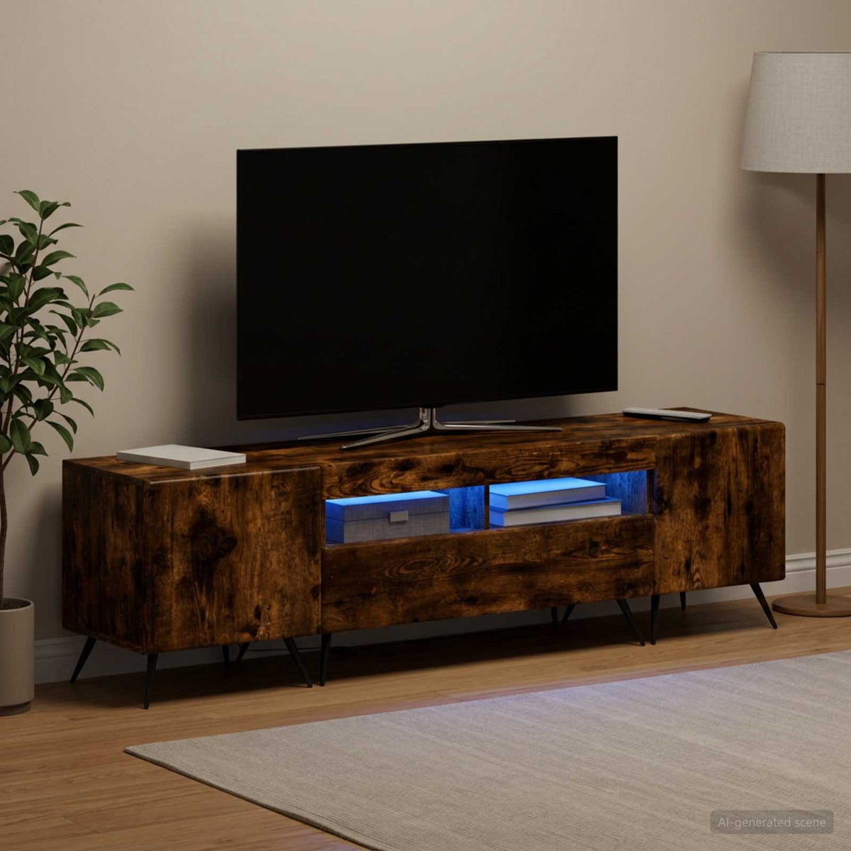 Meuble TV LED BREDA 3 pc Chêne fumé Bois d'ingénierie