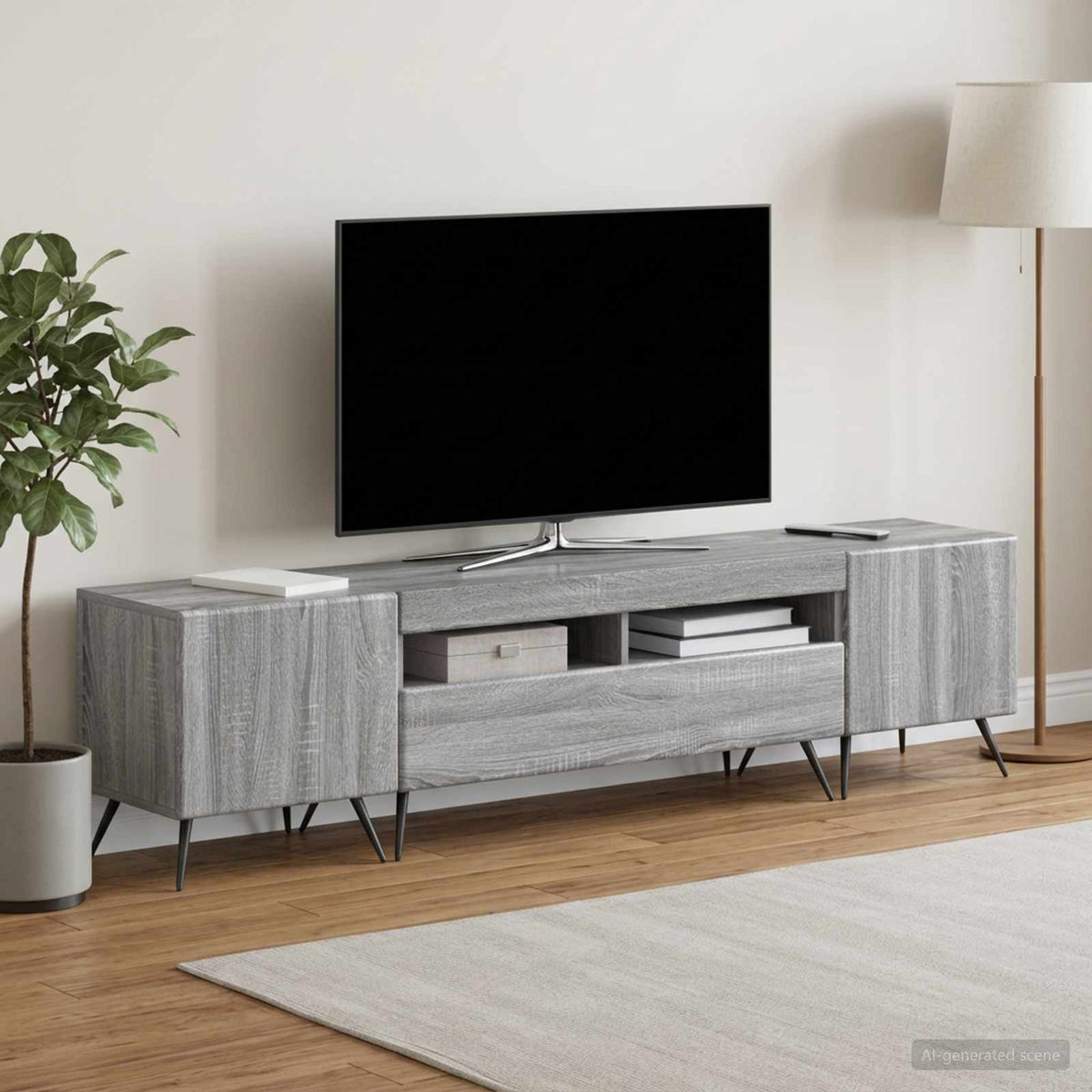 Meuble TV LED BREDA 3 pc Sonoma gris Bois d'ingénierie