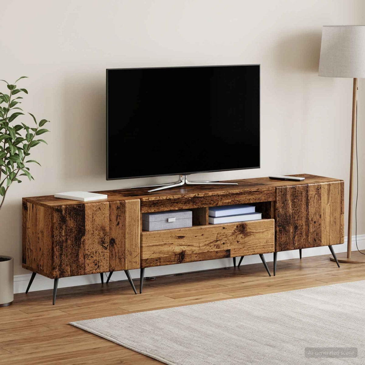 Meuble TV LED BREDA 3 pc Bois ancien Bois d'ingénierie
