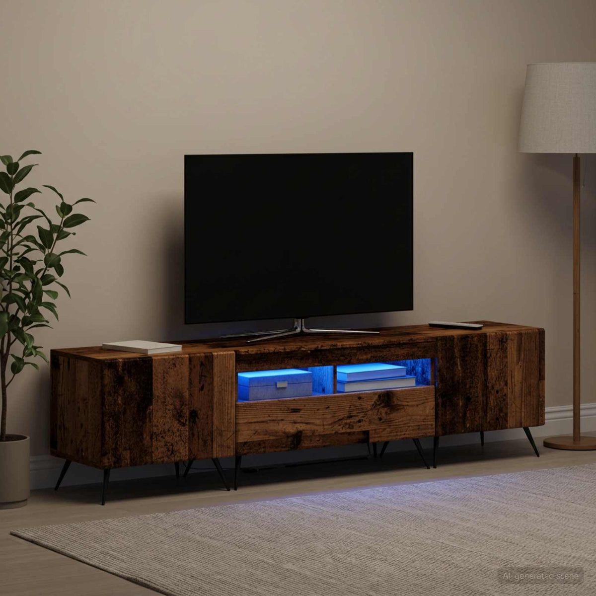 Meuble TV LED BREDA 3 pc Bois ancien Bois d'ingénierie