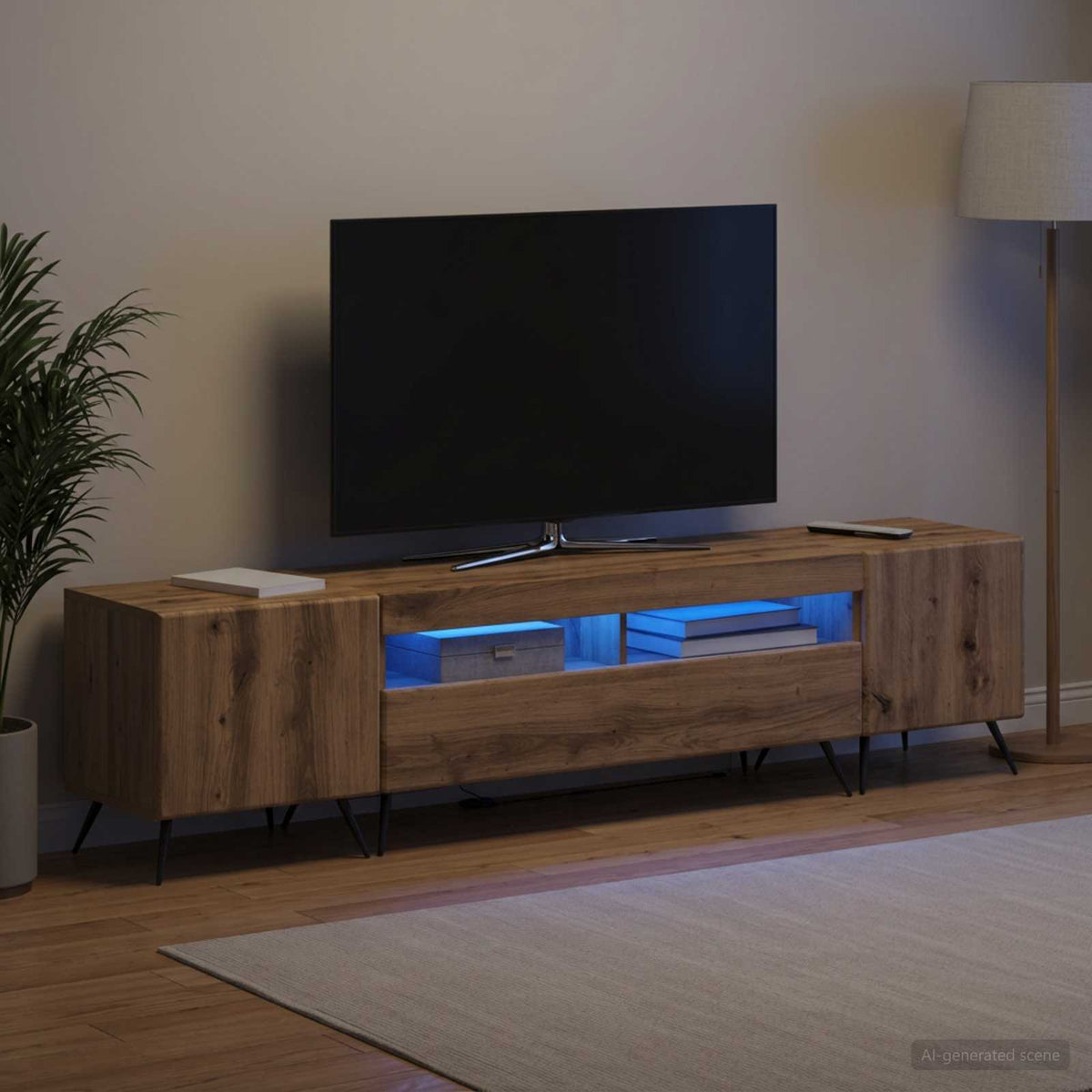 Meuble TV LED BREDA 3 pc Chêne artisanal Bois d'ingénierie