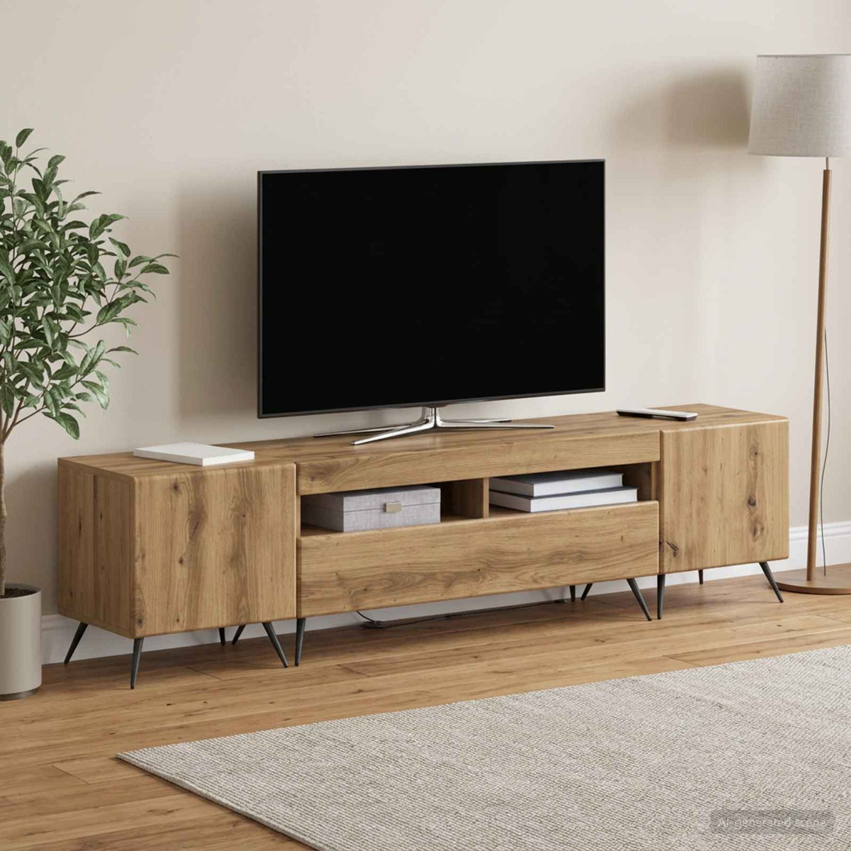 Meuble TV LED BREDA 3 pc Chêne artisanal Bois d'ingénierie