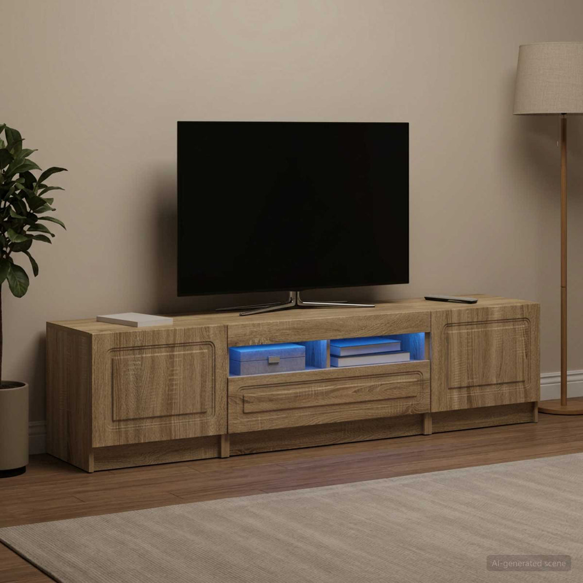 Meuble TV LED UTRECHT 3 pc Chêne Sonoma Bois d'ingénierie