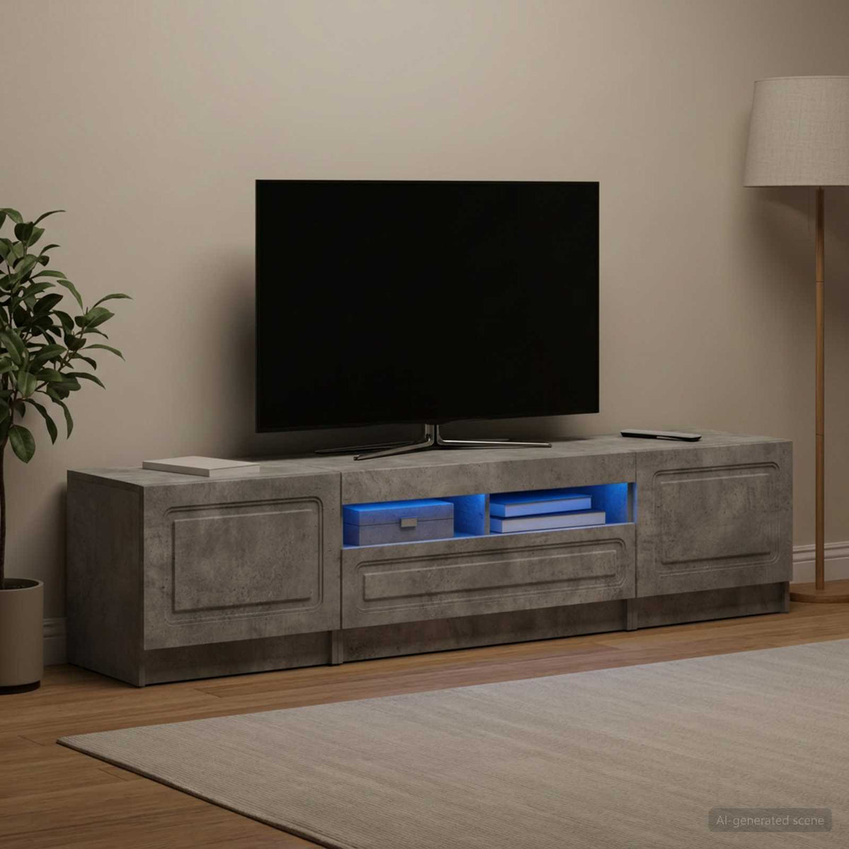 Meuble TV LED UTRECHT 3 pc Gris béton Bois d'ingénierie