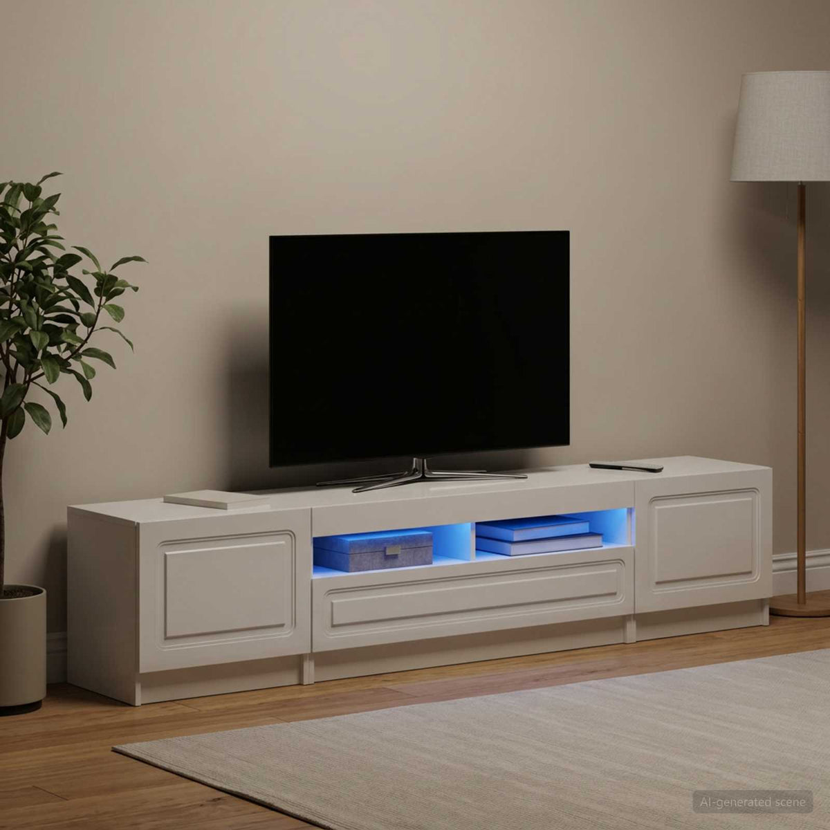 Meuble TV LED UTRECHT 3 pc Blanc brillant Bois d'ingénierie