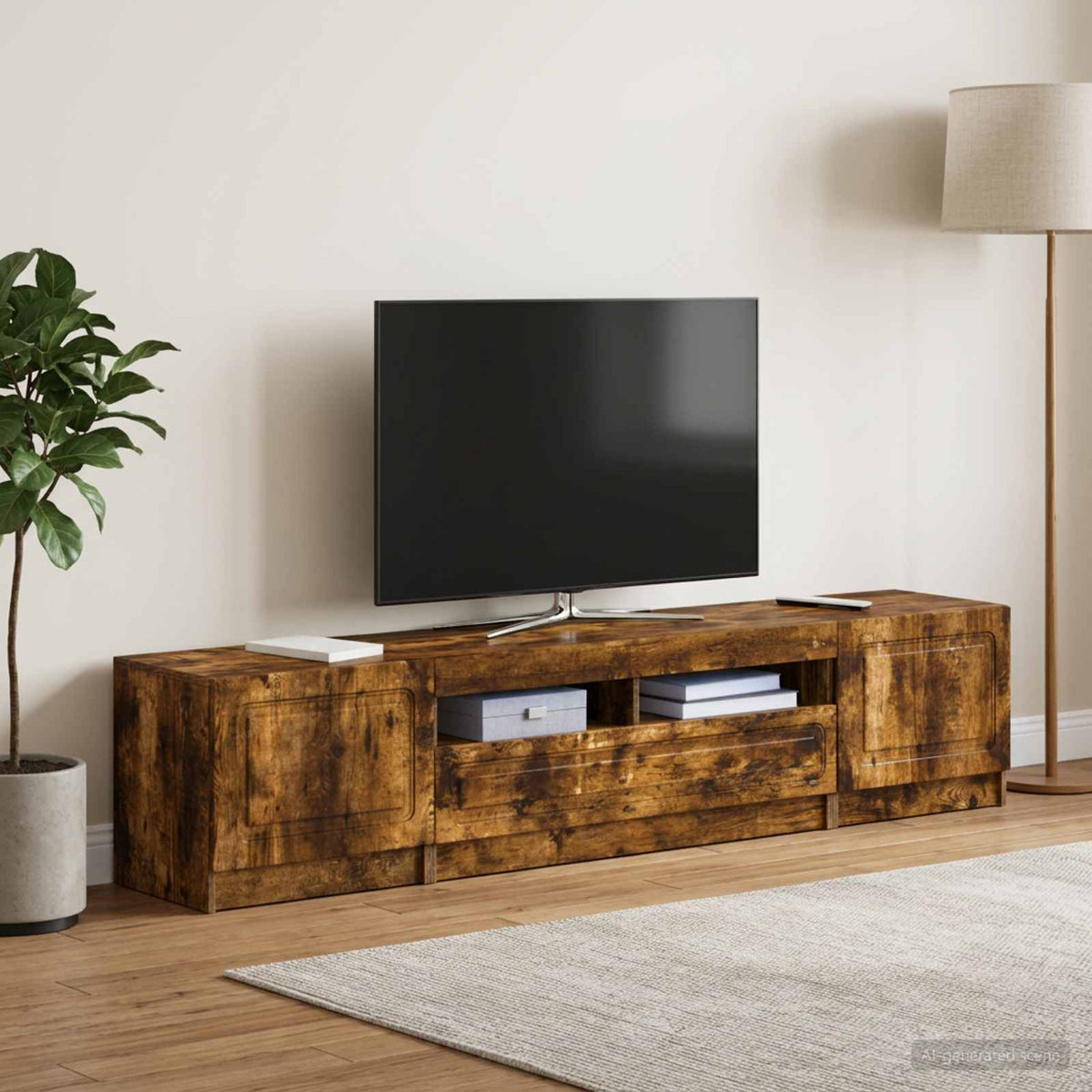 Meuble TV LED UTRECHT 3 pc Chêne fumé Bois d'ingénierie