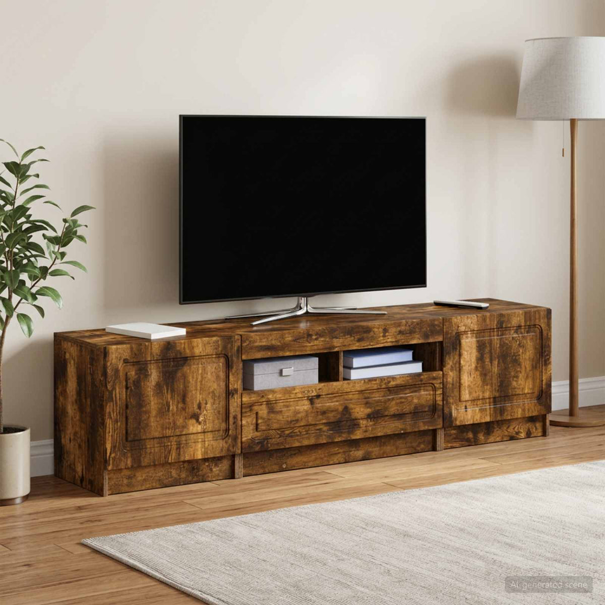 Meuble TV LED UTRECHT 3 pc Chêne fumé Bois d'ingénierie