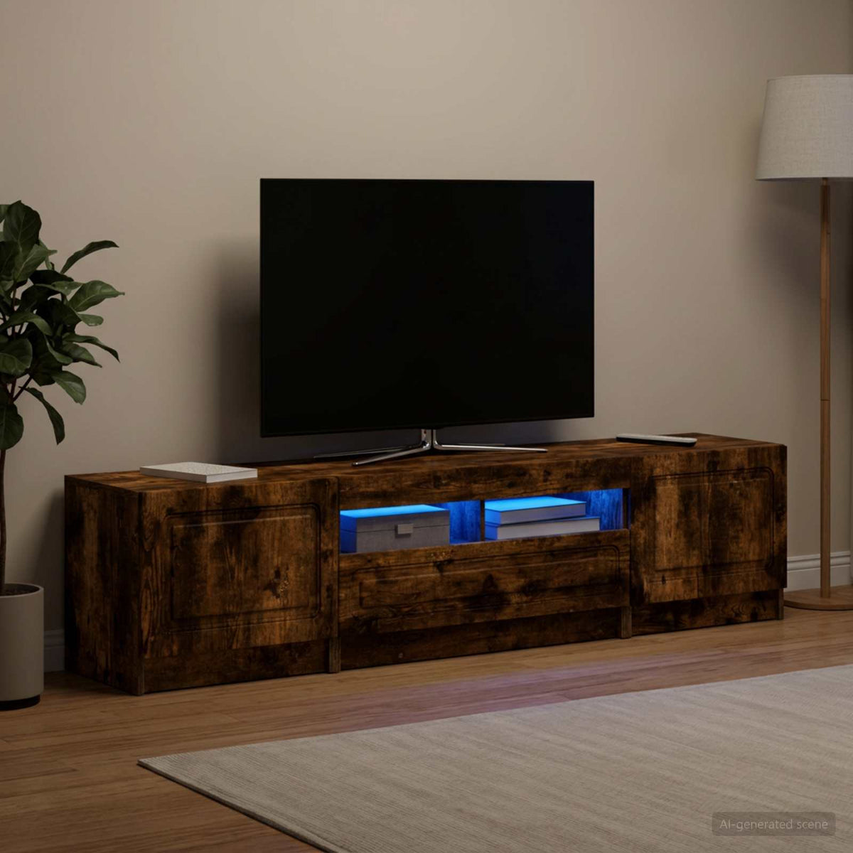 Meuble TV LED UTRECHT 3 pc Chêne fumé Bois d'ingénierie
