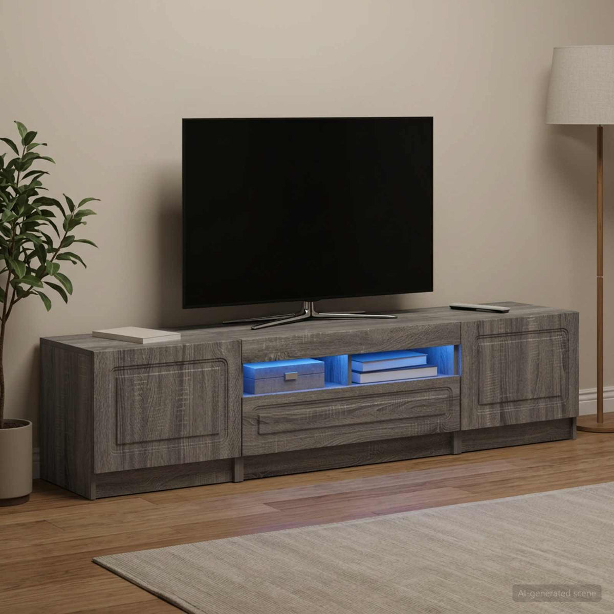 Meuble TV LED UTRECHT 3 pc Sonoma gris Bois d'ingénierie