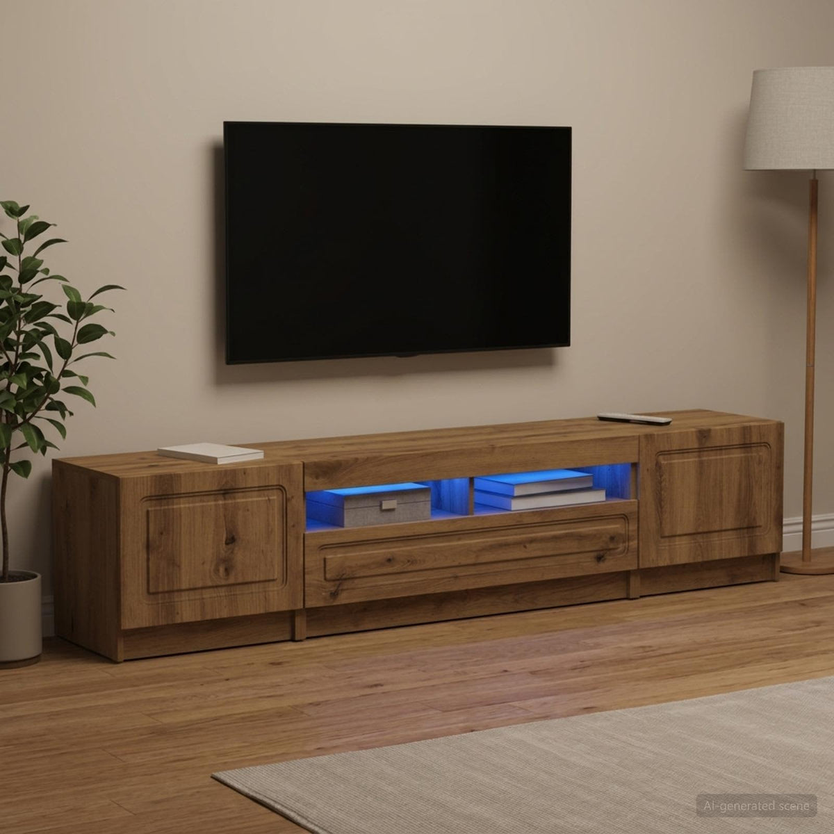 Meuble TV LED UTRECHT 3 pc Chêne artisanal Bois d'ingénierie