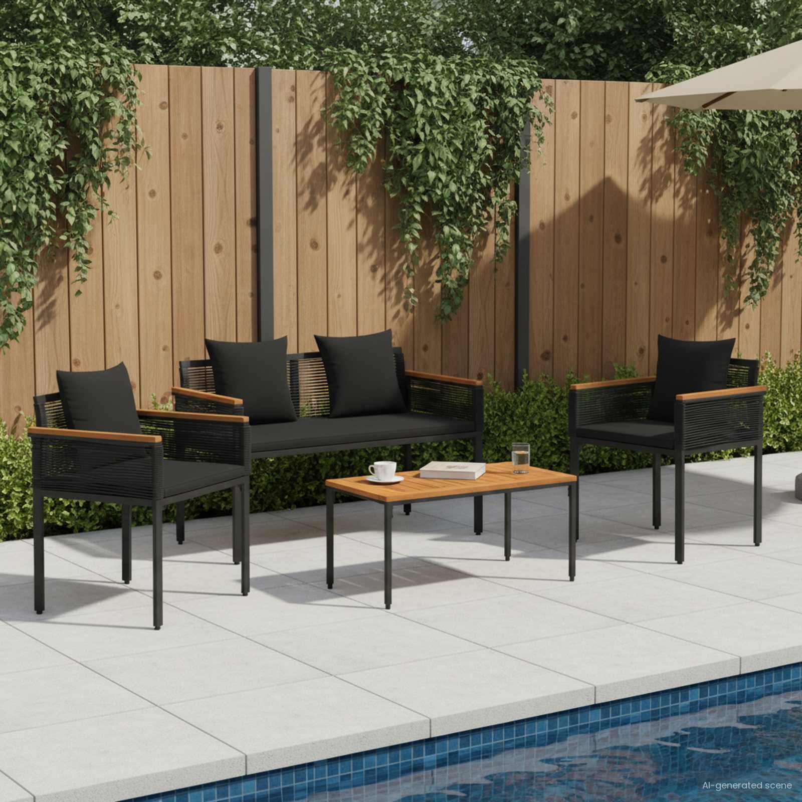 Ensemble de meubles d'extérieur 4 pcs Noir polyrotin - XIOS