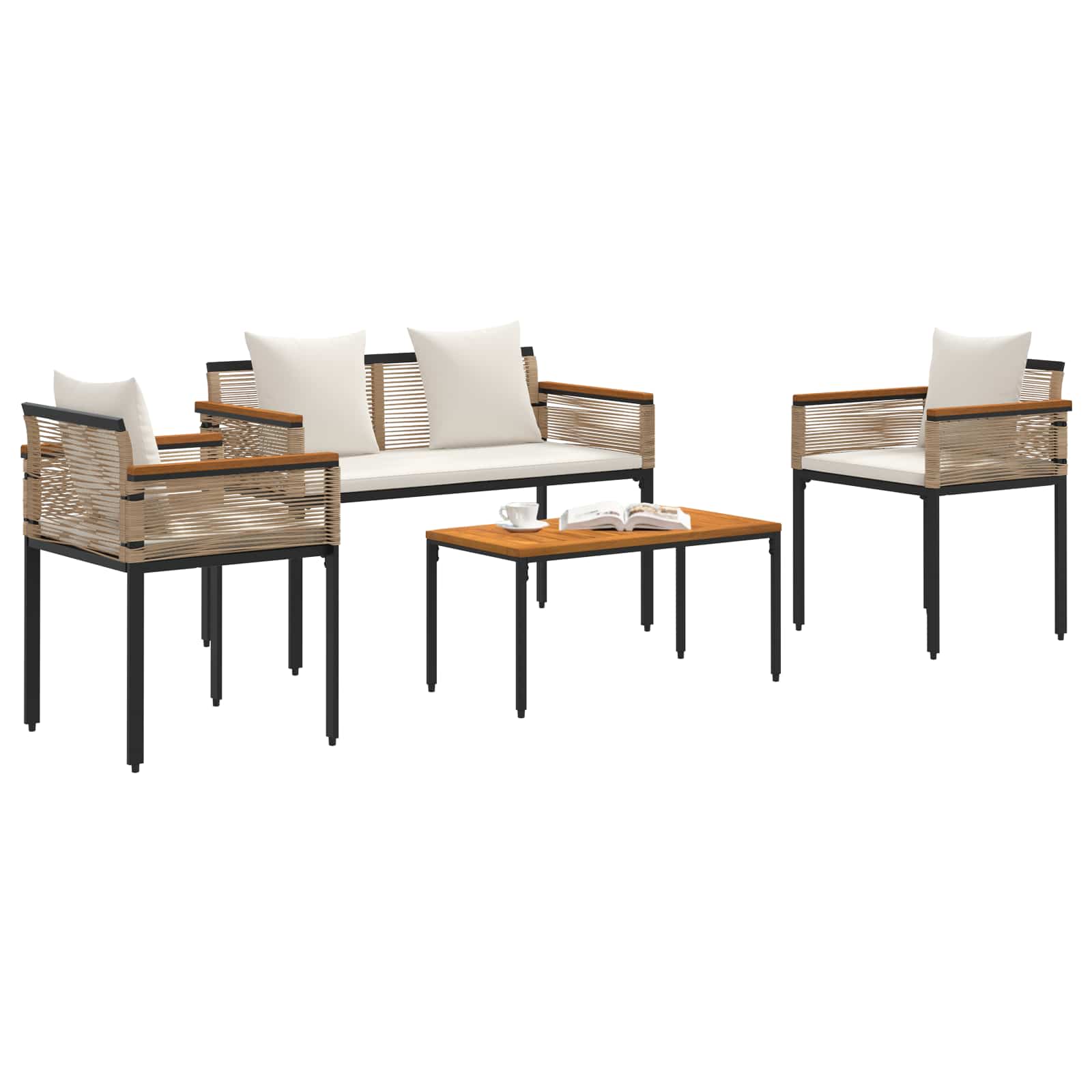 Ensemble de meubles d'extérieur Beige et blanc crème polyrotin - XIOS