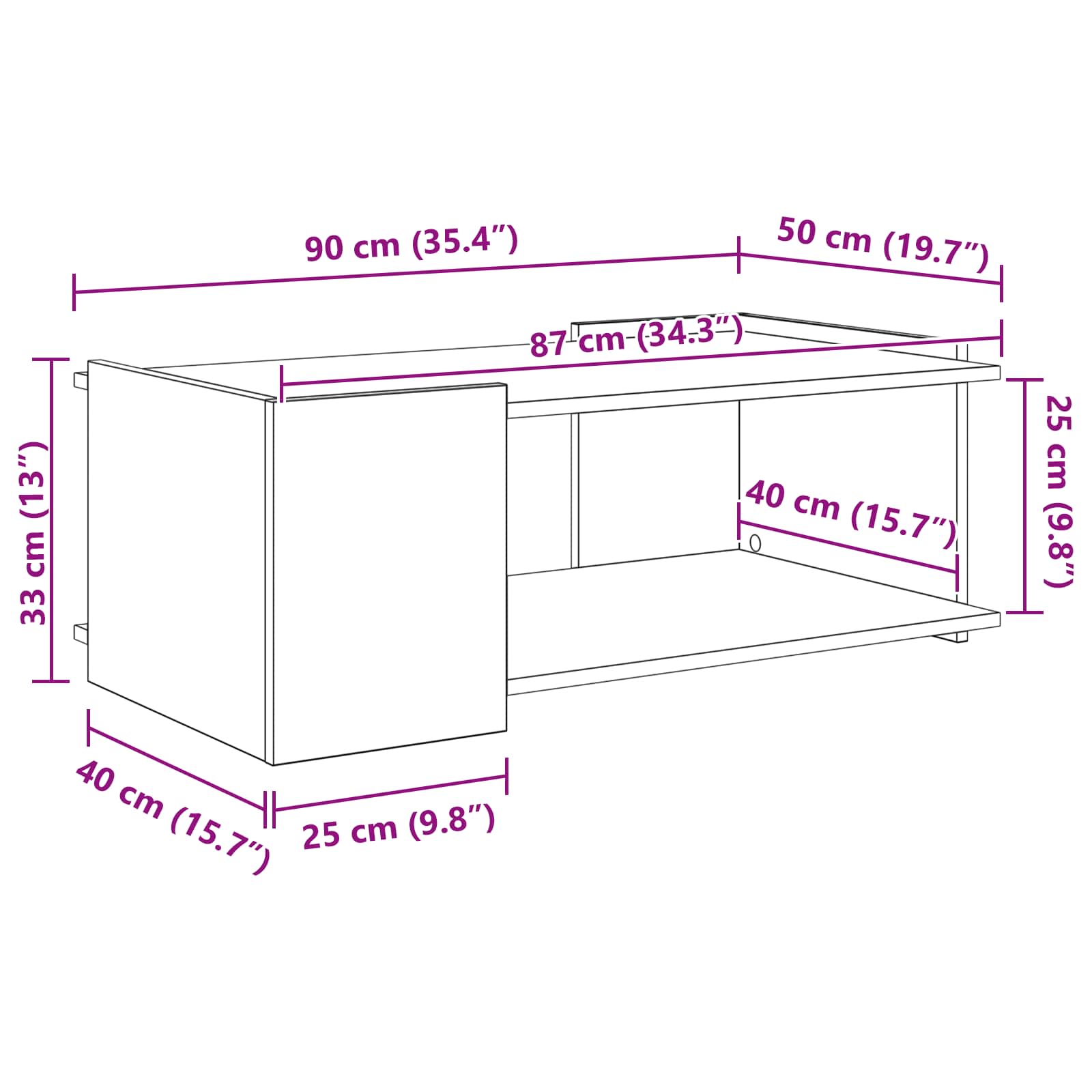 Table basse Chêne fumé 90 x 50 x 33 cm Bois d'ingénierie - XIOS