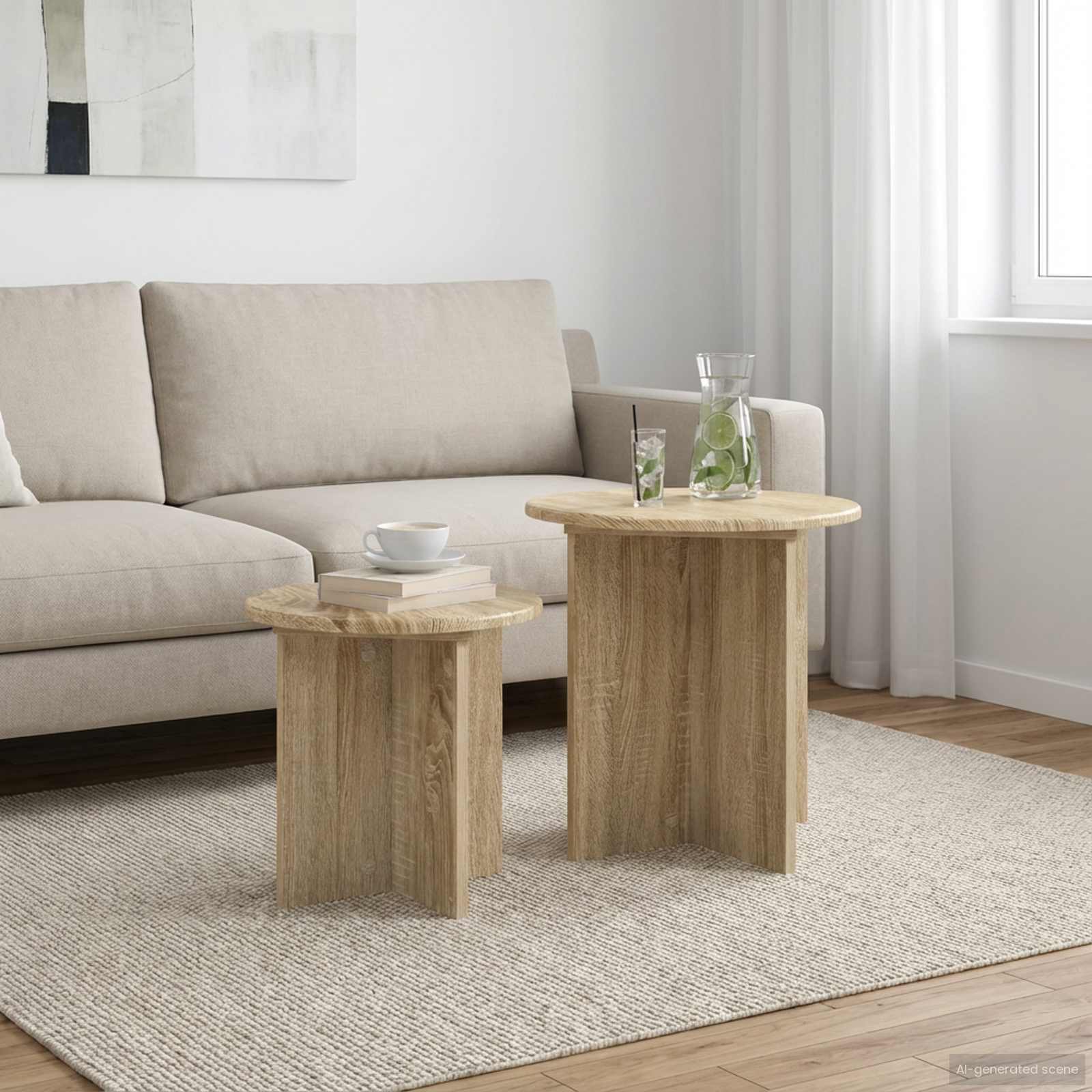 Ensemble de tables d'appoint 2 pc Chêne Sonoma Ø 45 x 45 cm - XIOS
