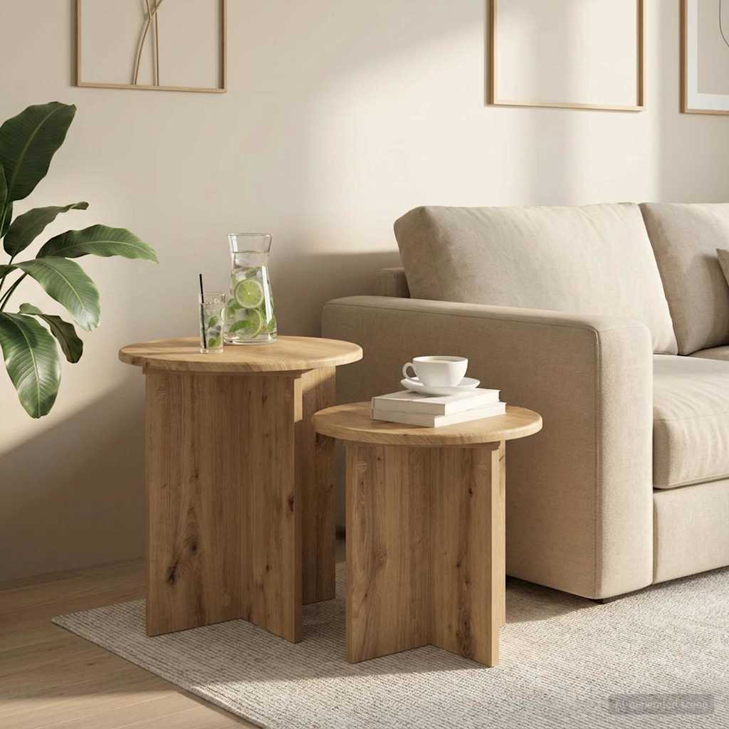Ensemble de tables d'appoint 2 pc Chêne artisanal Ø 45 x 45 cm - XIOS