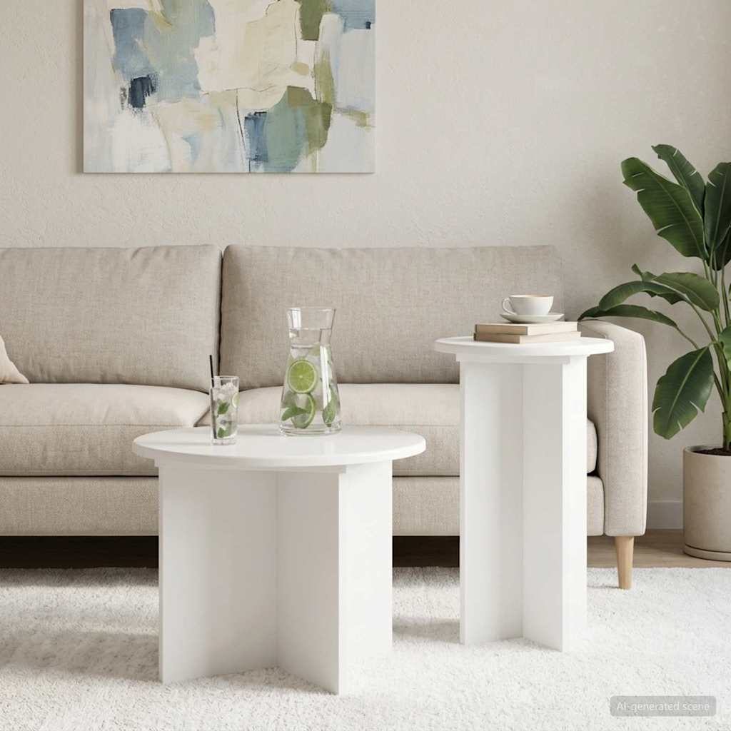Ensemble de tables d'appoint 2 pc Blanc brillant Ø 45 x 35 cm - XIOS
