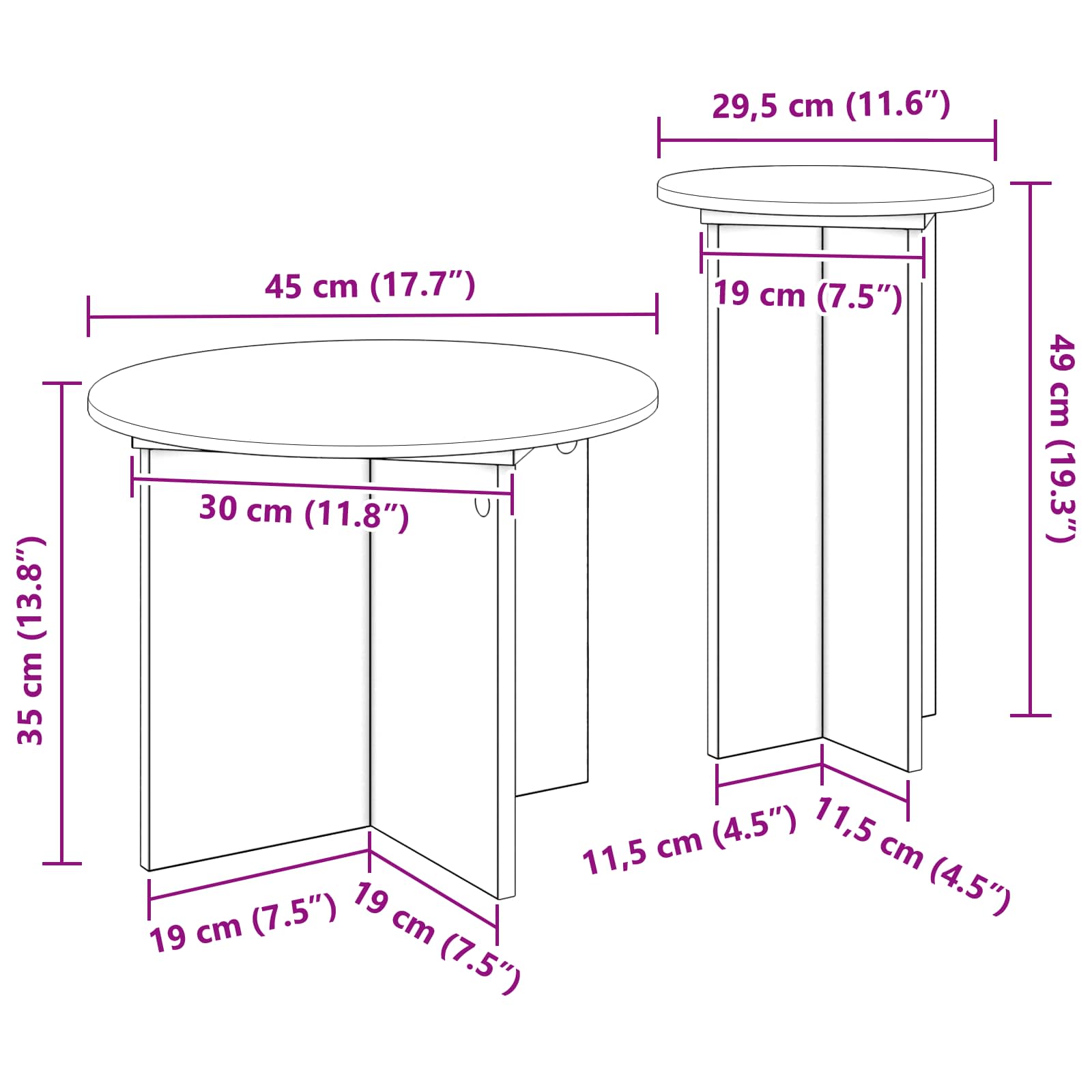 Ensemble de tables d'appoint 2 pc Blanc brillant Ø 45 x 35 cm - XIOS