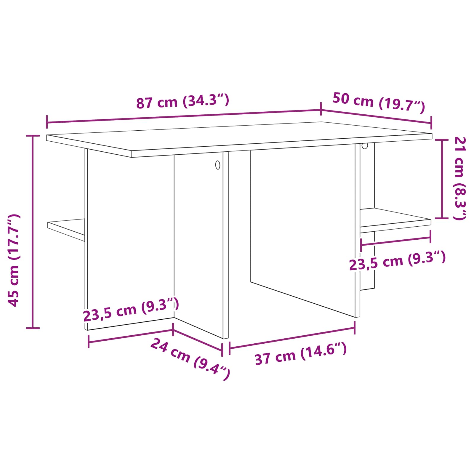 Table basse Chêne Fumé 87 x 50 x 45 cm Bois d’ingénierie - XIOS