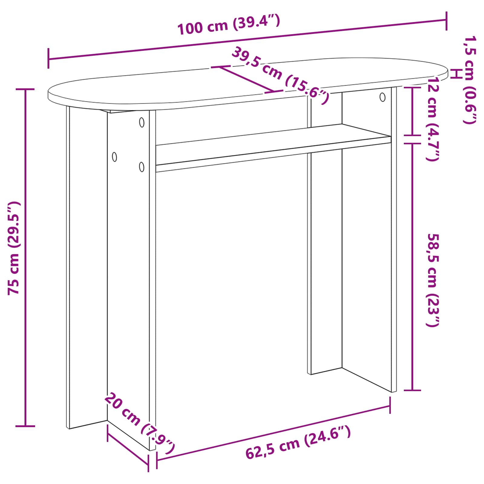 Table console Chêne Sonoma 100 x 39,5 x 75 cm Bois d'ingénierie - XIOS