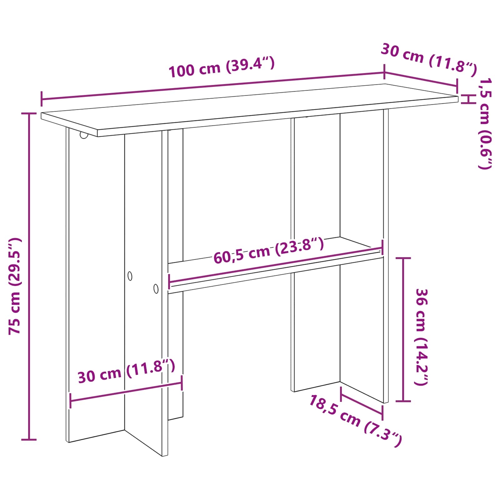 Table console Chêne noir 100 x 30 x 75 cm Bois d'ingénierie - XIOS
