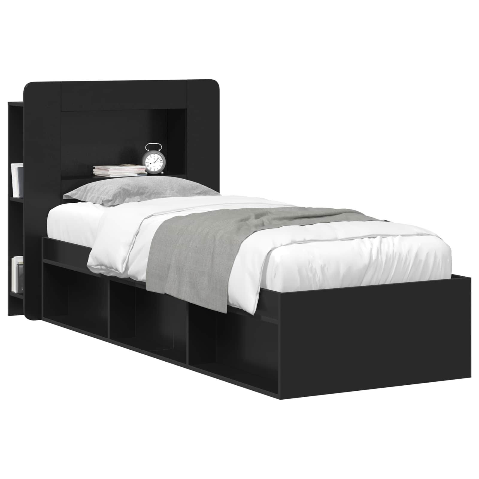 Cabinet de Tête de Lit avec stockage Noir Bois d’ingénierie - XIOS