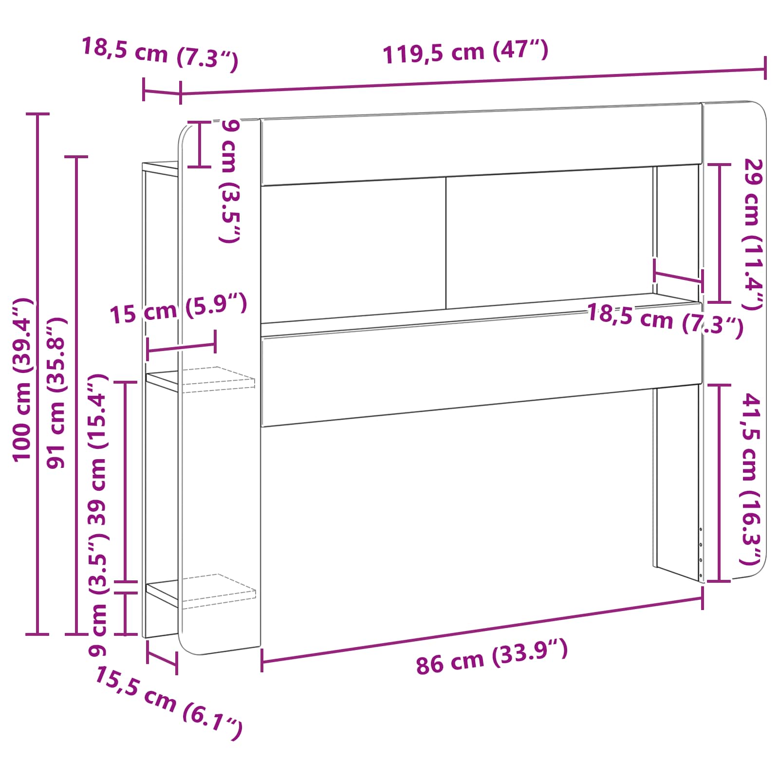 Cabinet de Tête de Lit Gris béton Bois d’ingénierie - XIOS