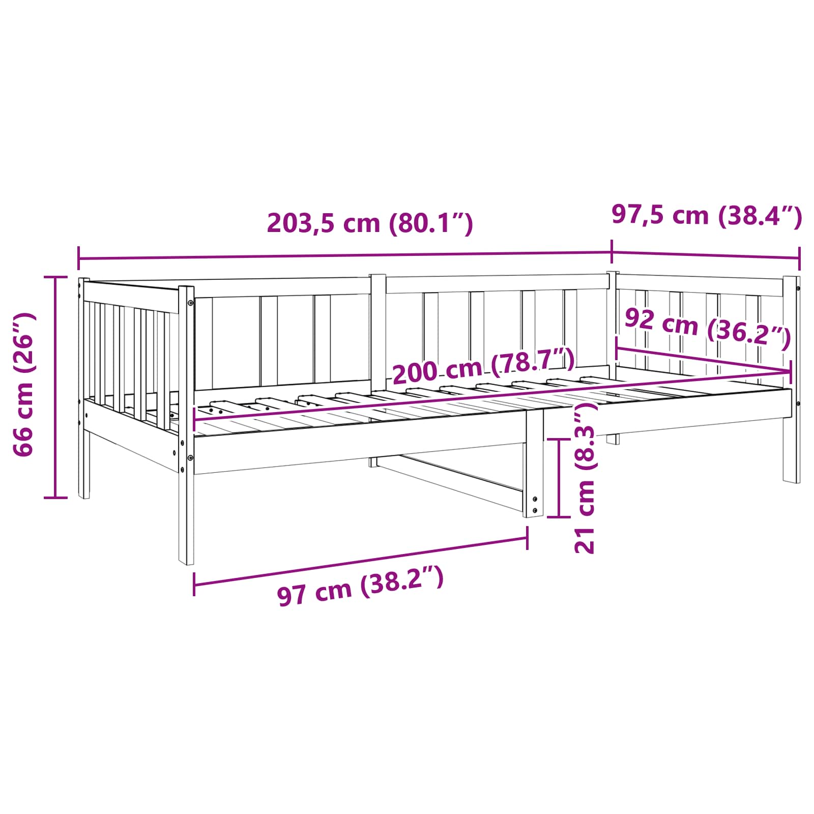 Cadre de lit Cire marron 90 x 190 cm Bois de pin massif - XIOS