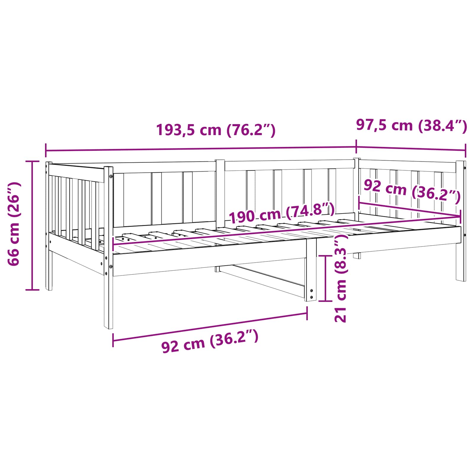 Cadre de lit Cire marron 90 x 190 cm Bois de pin massif - XIOS